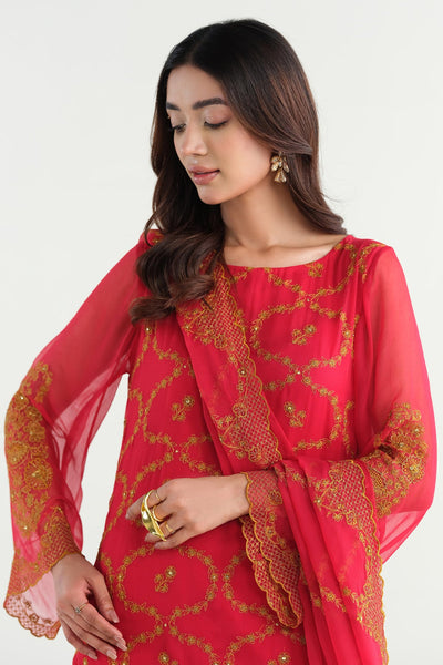 3 Piece - Embroidered & Embellished Bamber Chiffon Suit - E1716 - Shop Now at Kayseria