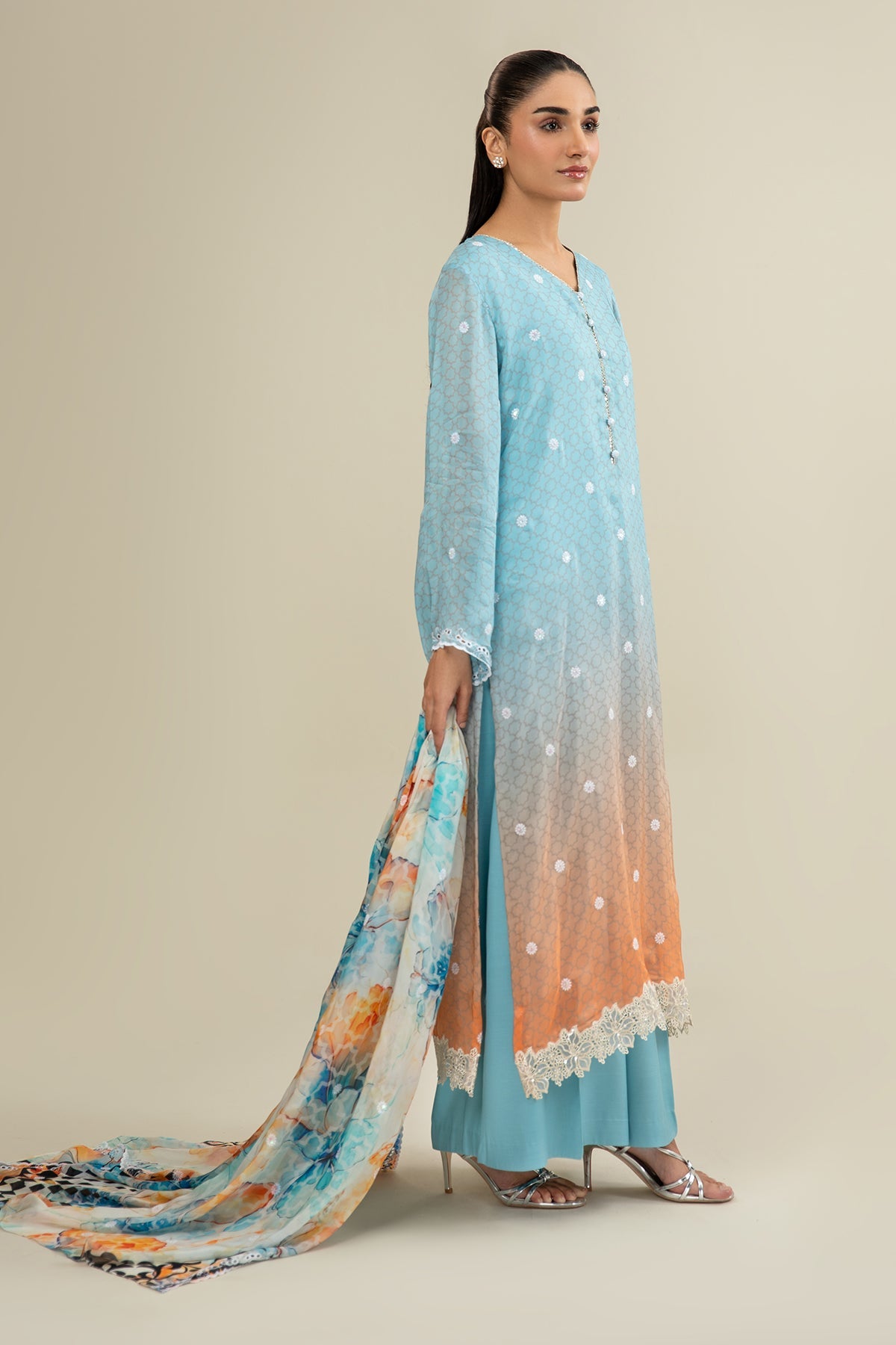 3 Piece - Printed & Embroidered Suit - E1718 - Shop Now at Kayseria