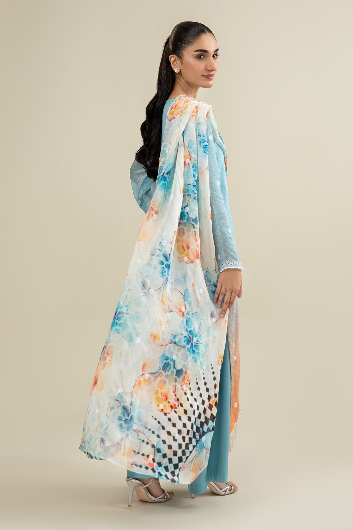 3 Piece - Printed & Embroidered Suit - E1718 - Shop Now at Kayseria