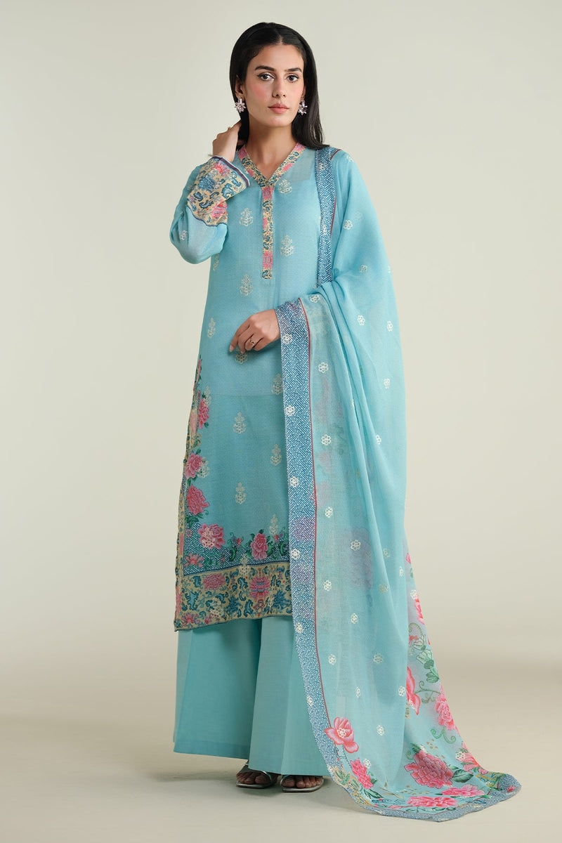 3 Piece - Printed & Embroidered Suit - E1736 - Shop Now at Kayseria