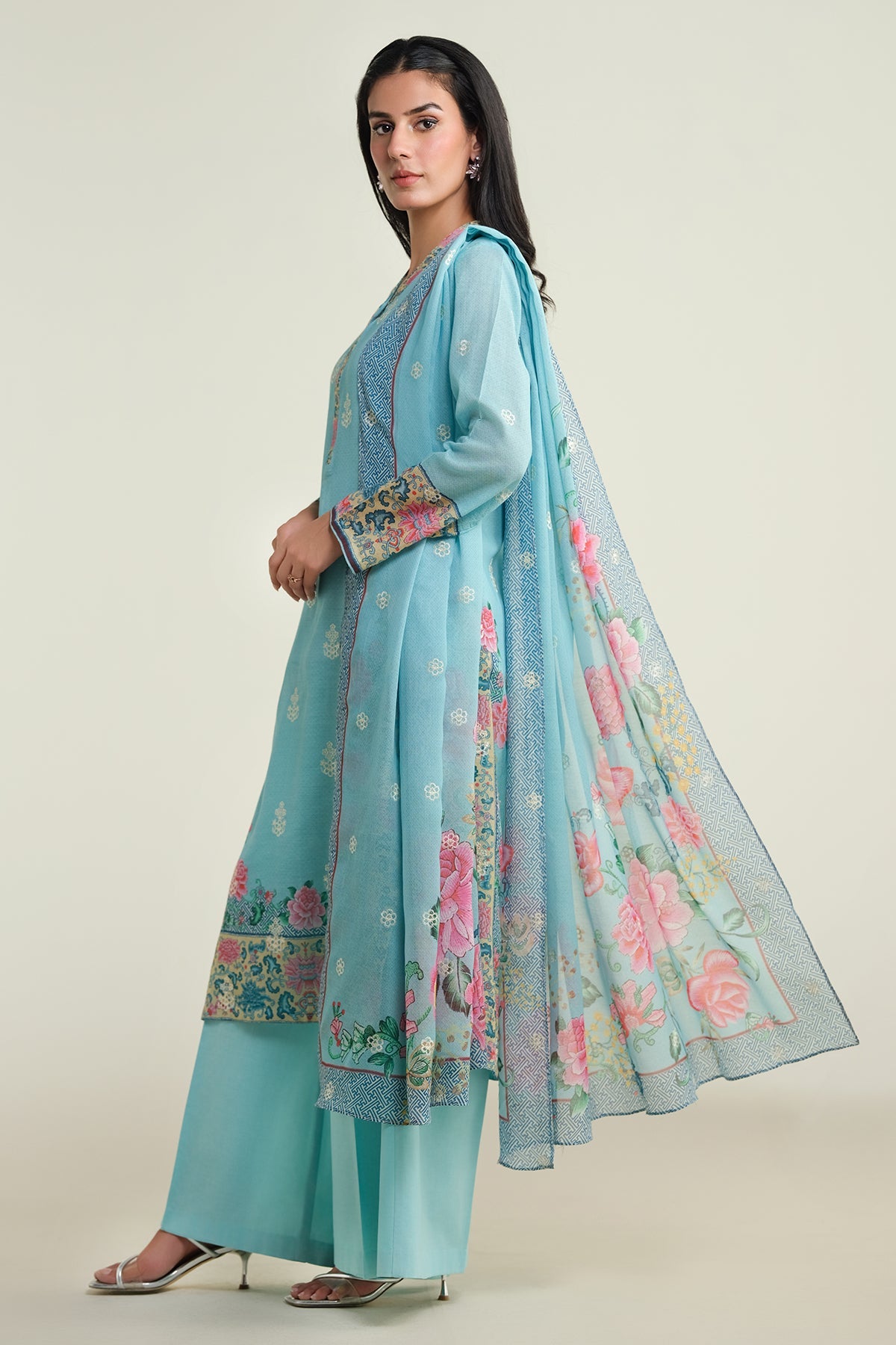 3 Piece - Printed & Embroidered Suit - E1736 - Shop Now at Kayseria