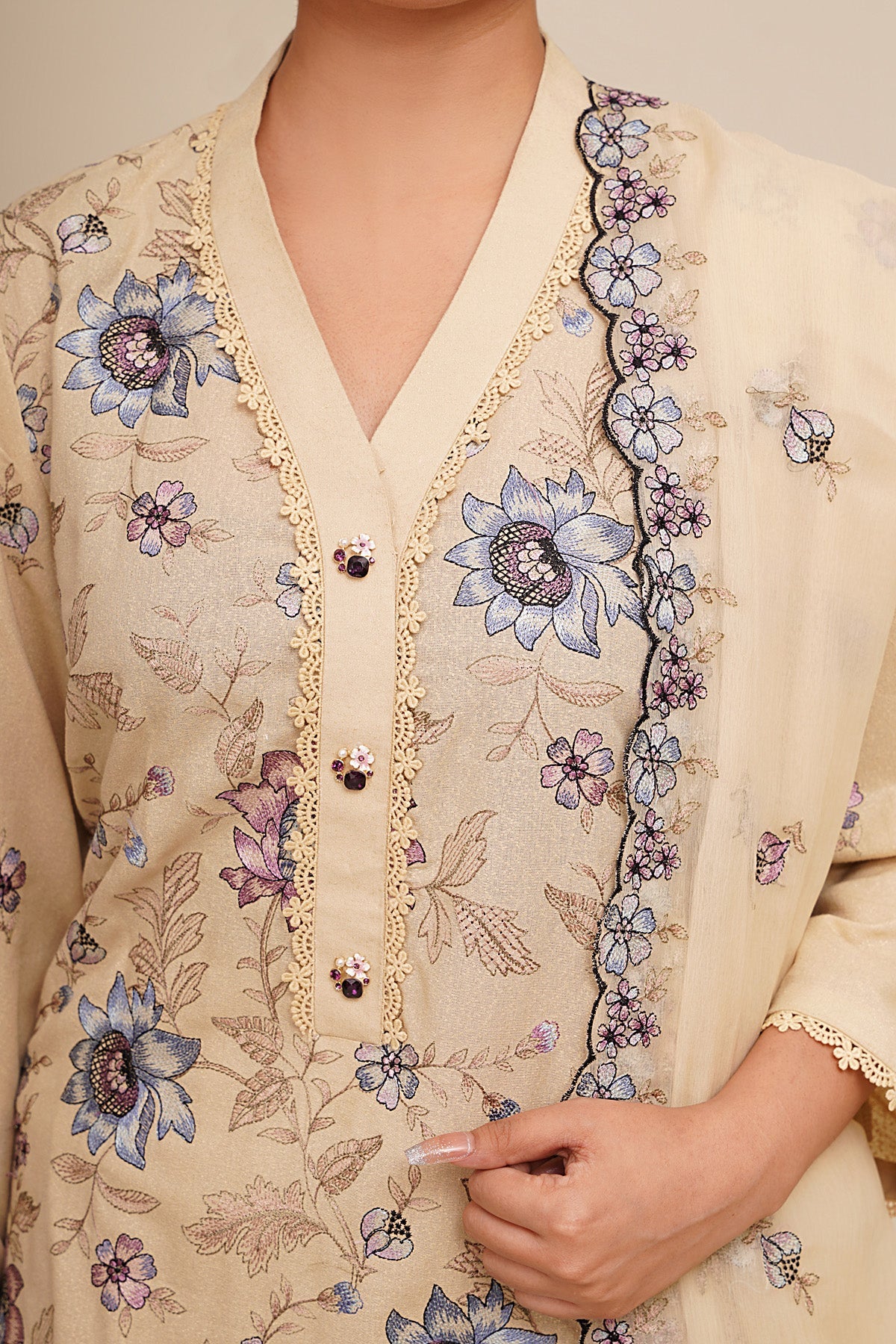 3 Piece - Embroidered Suit - E1768 - Shop Now at Kayseria