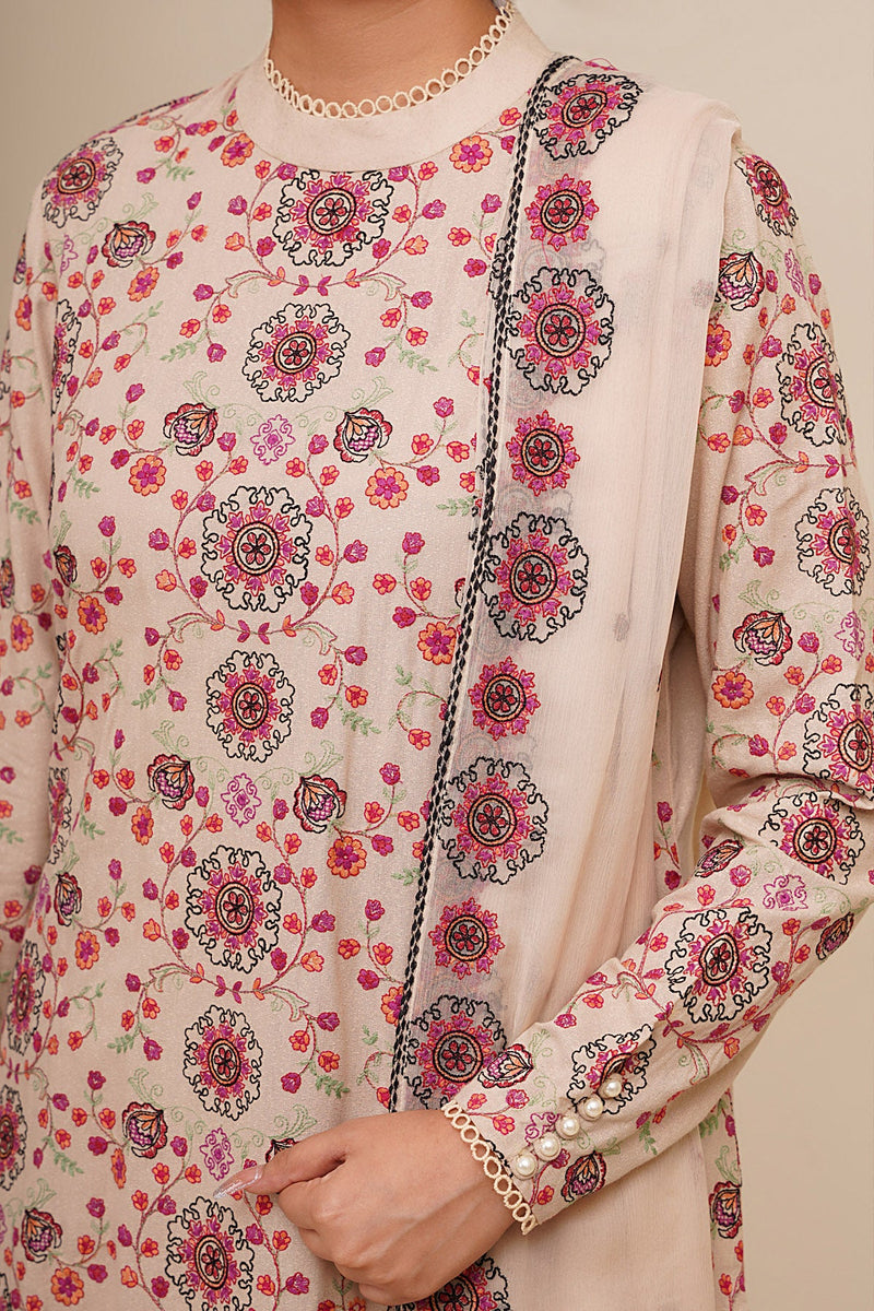 3 Piece - Embroidered Viscose Karandi Suit - E1770 - Shop Now at Kayseria
