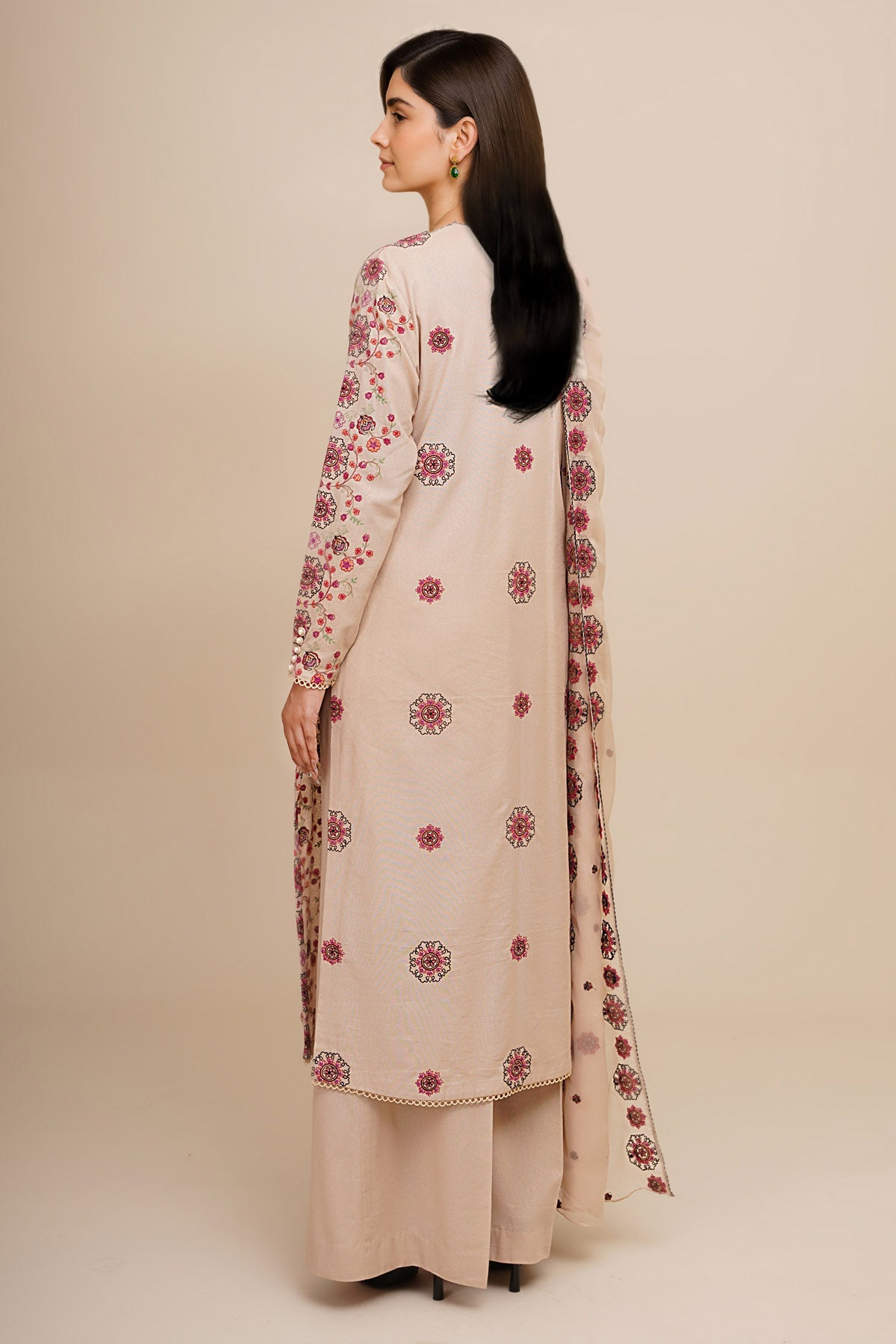 3 Piece - Embroidered Viscose Karandi Suit - E1770 - Shop Now at Kayseria
