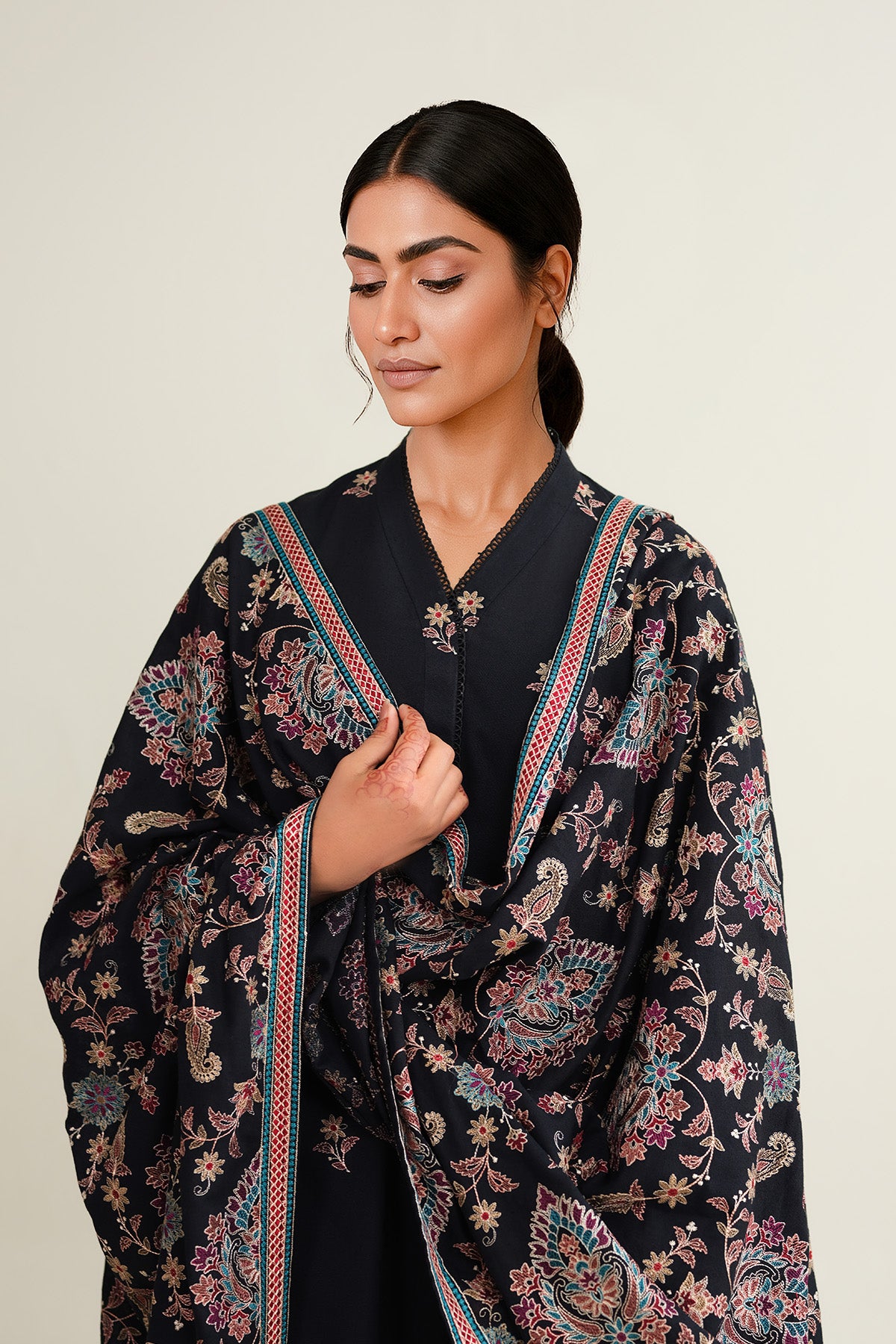 3 Piece - Embroidered Viscose Karandi Suit - E1773 - Shop Now at Kayseria