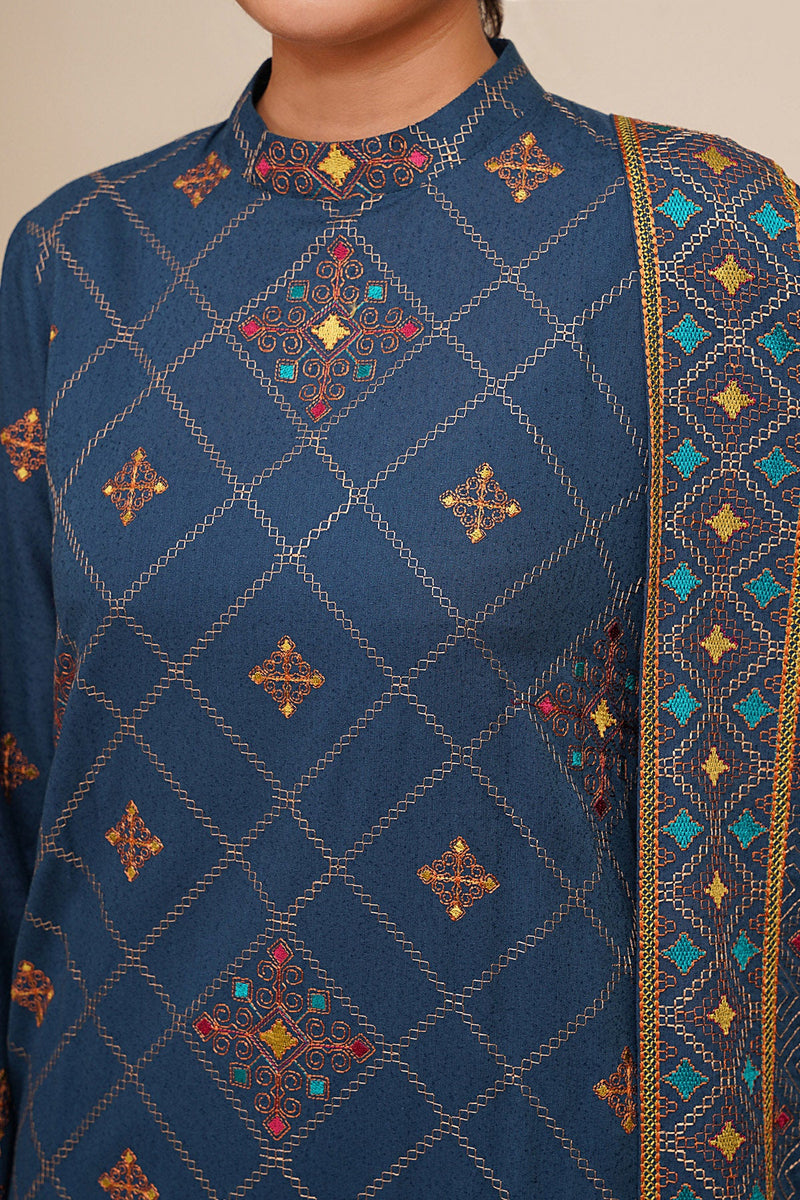 3 Piece - Embroidered Viscose Karandi Suit - E1774 - Shop Now at Kayseria