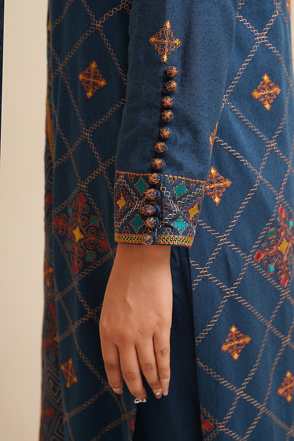 3 Piece - Embroidered Viscose Karandi Suit - E1774 - Shop Now at Kayseria