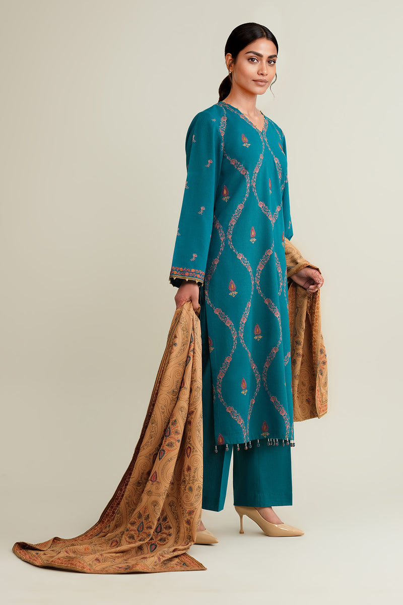 3 Piece - Embroidered Viscose Karandi Suit - E1776 - Shop Now at Kayseria