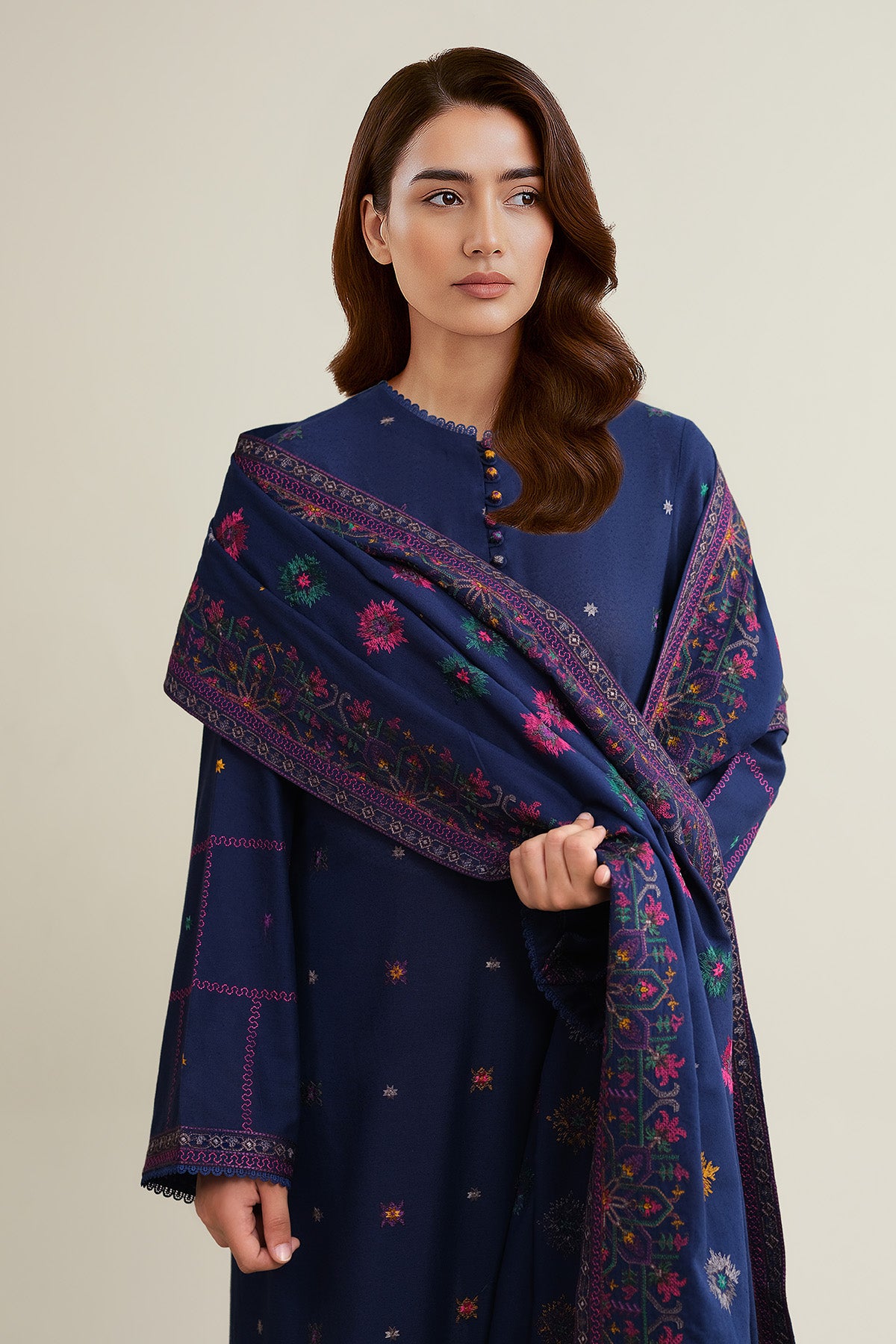 3 Piece - Embroidered Viscose Karandi Suit - E1778 - Shop Now at Kayseria