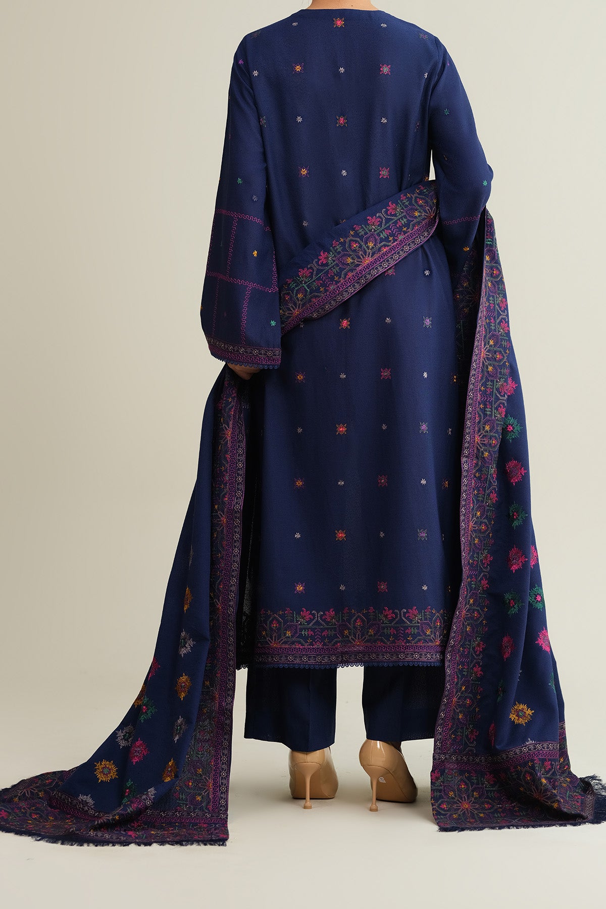 3 Piece - Embroidered Viscose Karandi Suit - E1778 - Shop Now at Kayseria