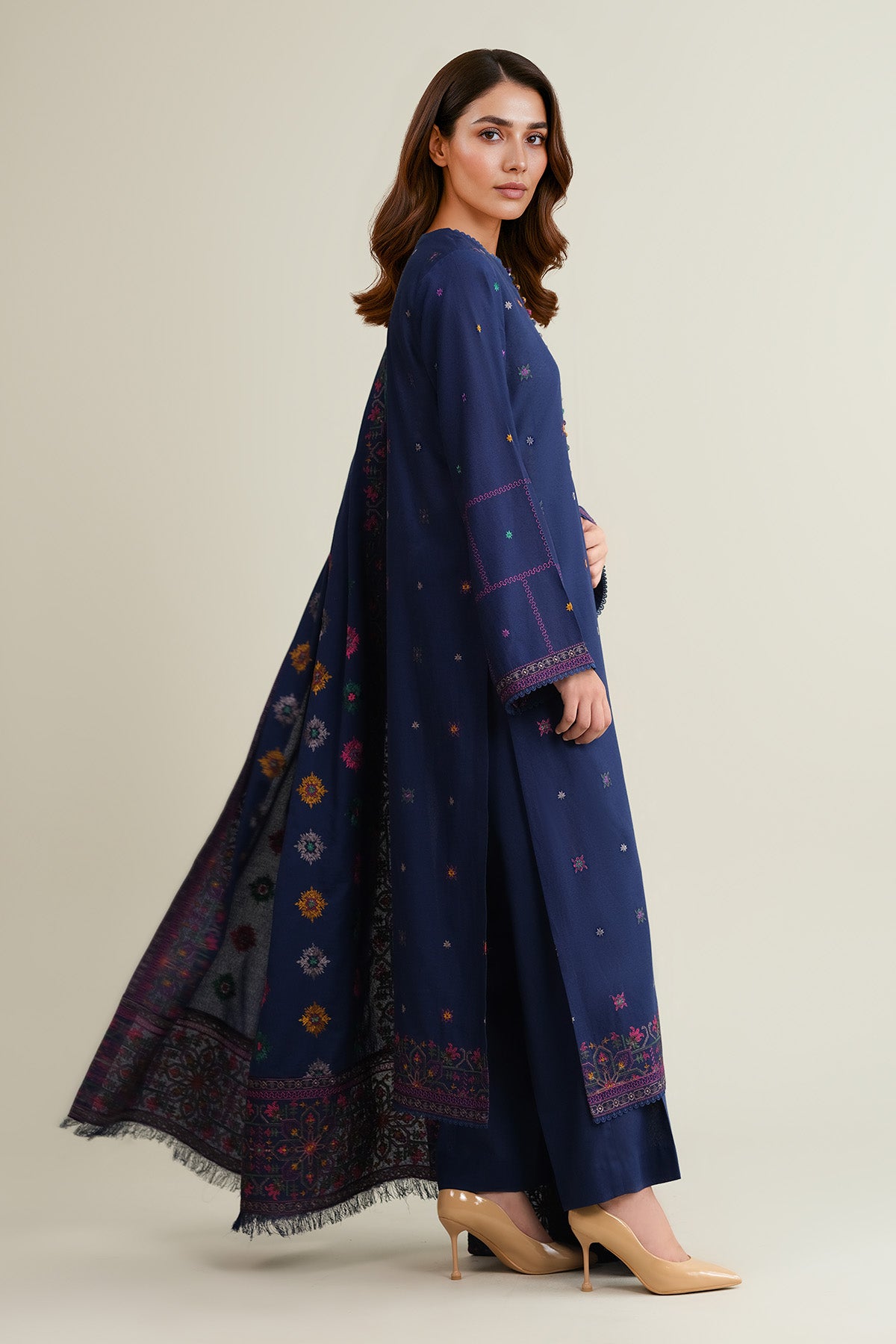 3 Piece - Embroidered Viscose Karandi Suit - E1778 - Shop Now at Kayseria