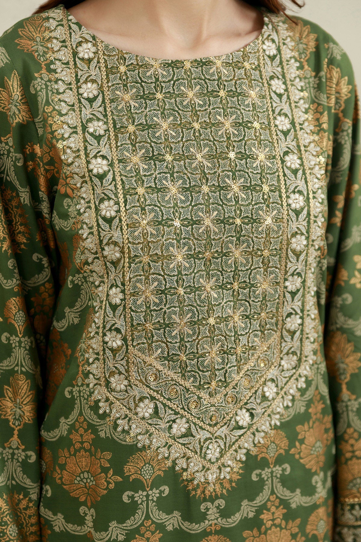 3 Piece - Printed & Embroidered Suit - E1785 - Shop Now at Kayseria