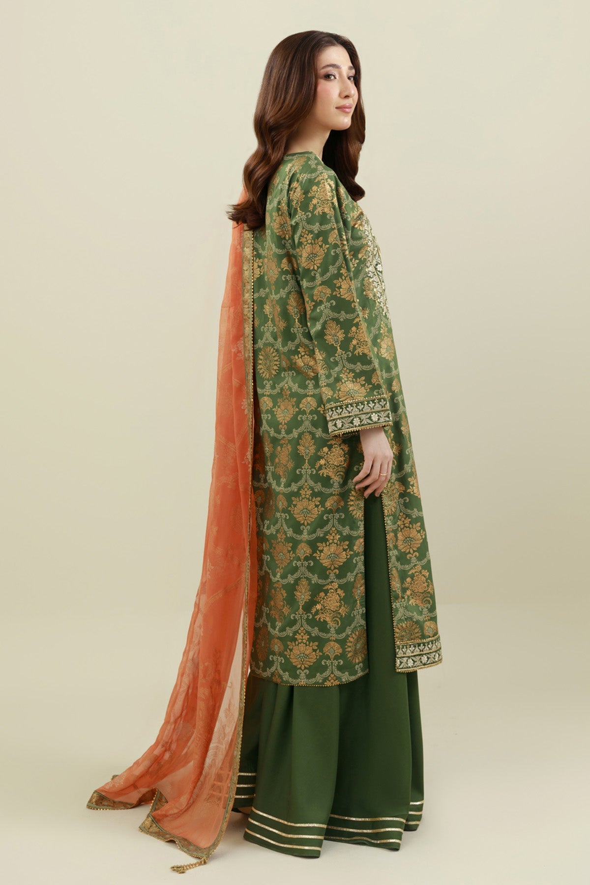 3 Piece - Printed & Embroidered Suit - E1785 - Shop Now at Kayseria