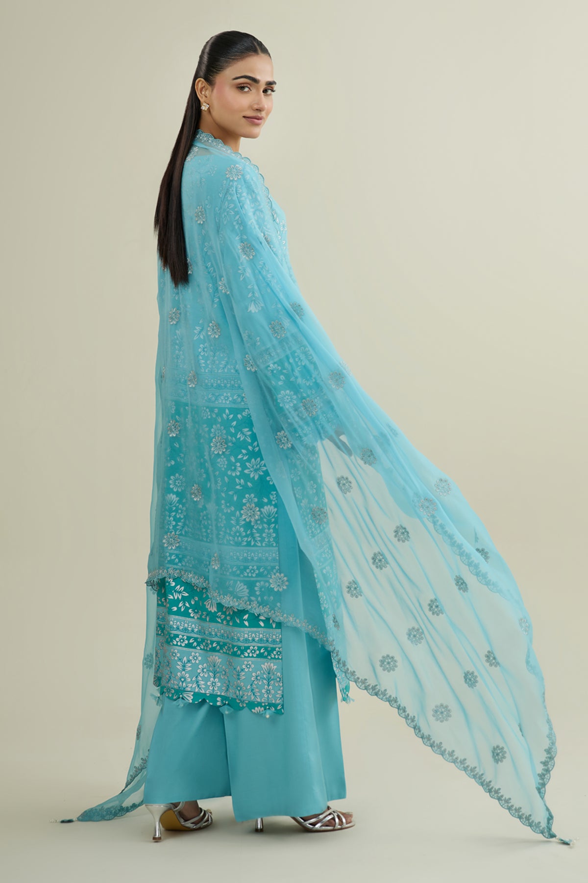 3 Piece - Printed & Embroidered Raw Silk Suit - E1786 - Shop Now at Kayseria