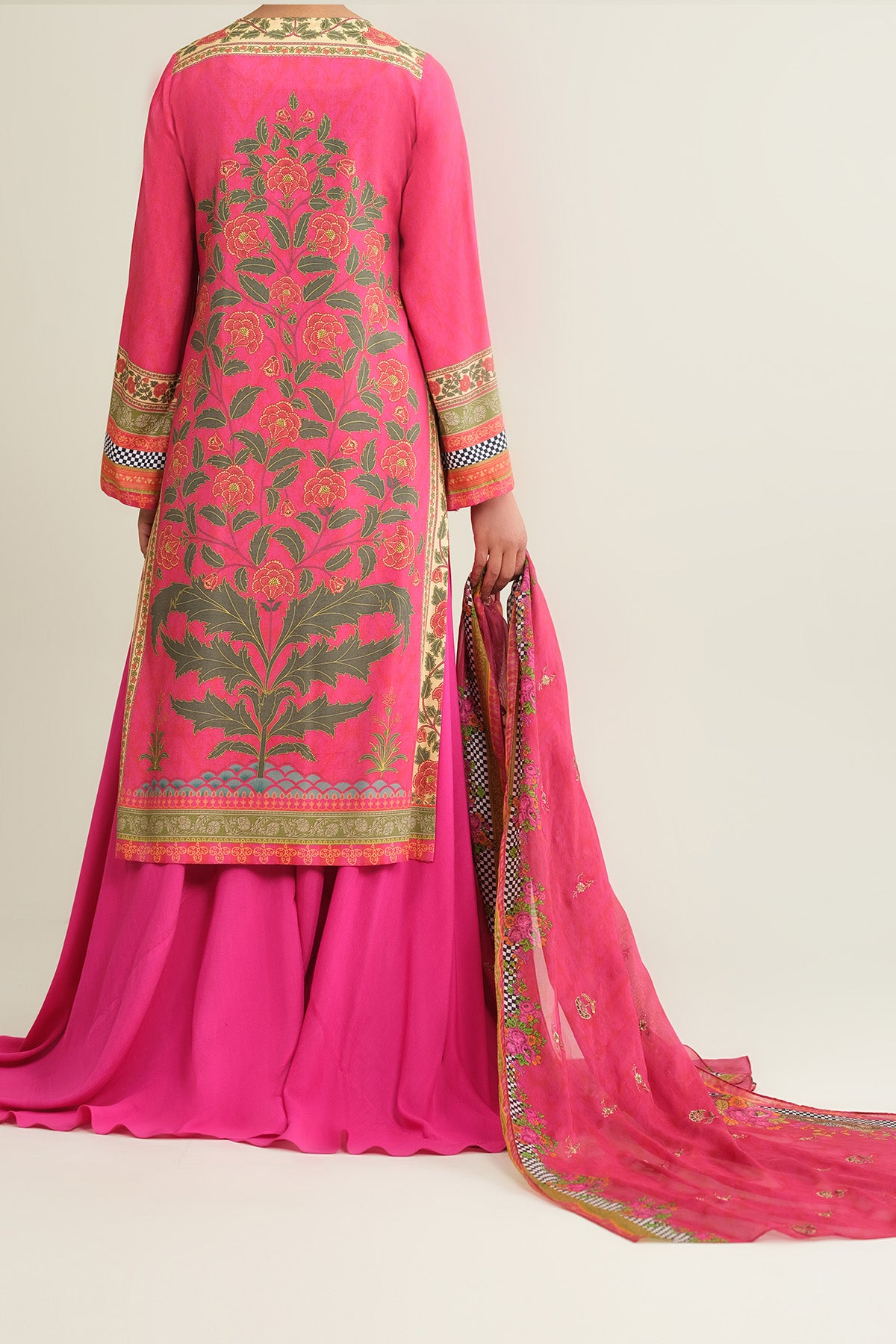 3 Piece - Printed & Embroidered Raw Silk Suit - E1789 - Shop Now at Kayseria