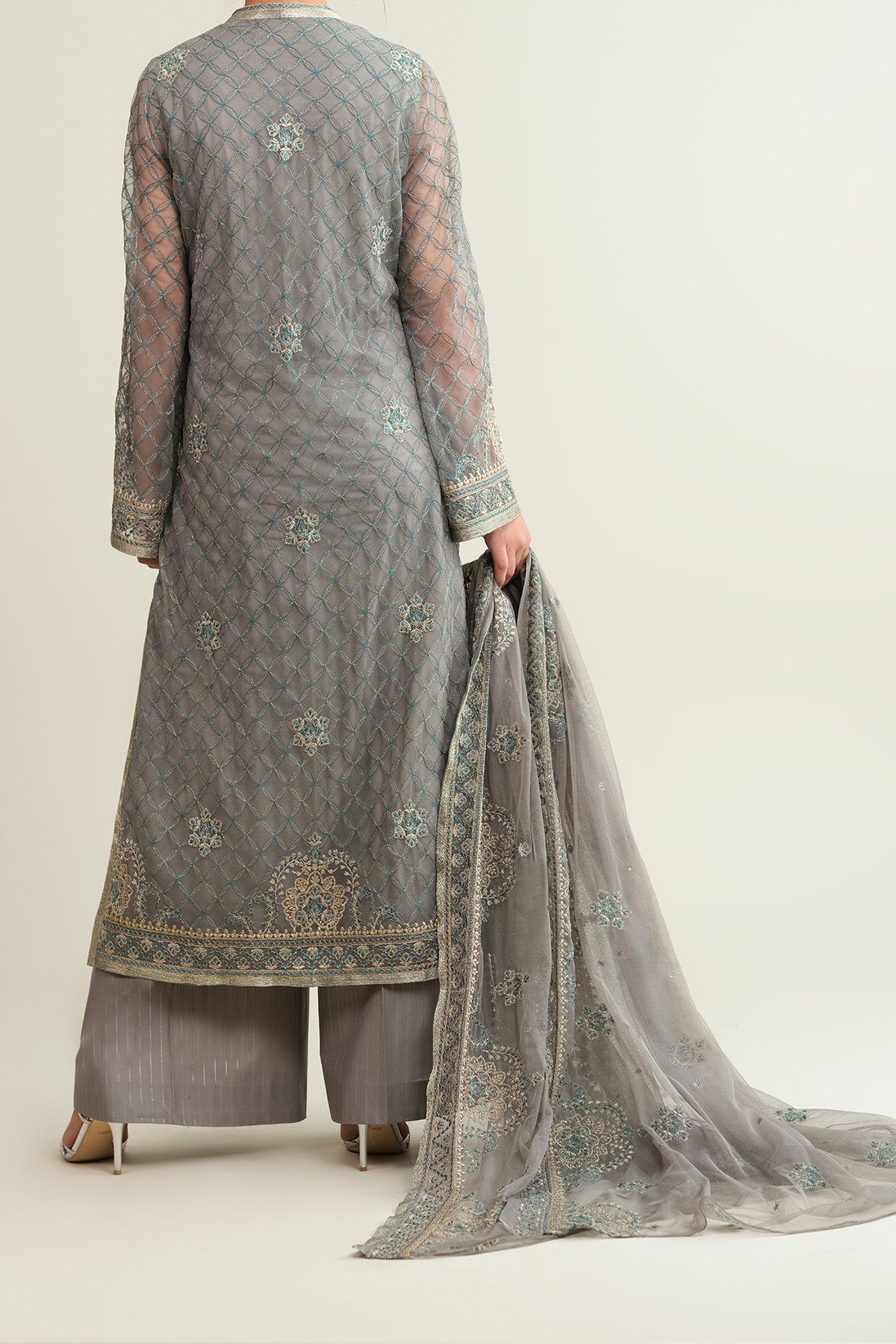 4 Piece - Embroidered Poly Net Suit - E1793 - Shop Now at Kayseria