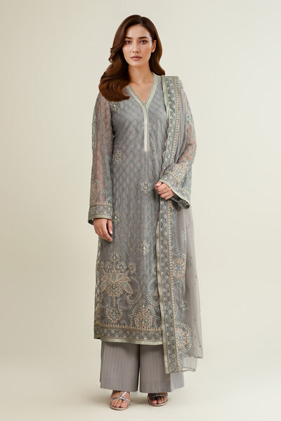 4 Piece - Embroidered Poly Net Suit - E1793 - Shop Now at Kayseria