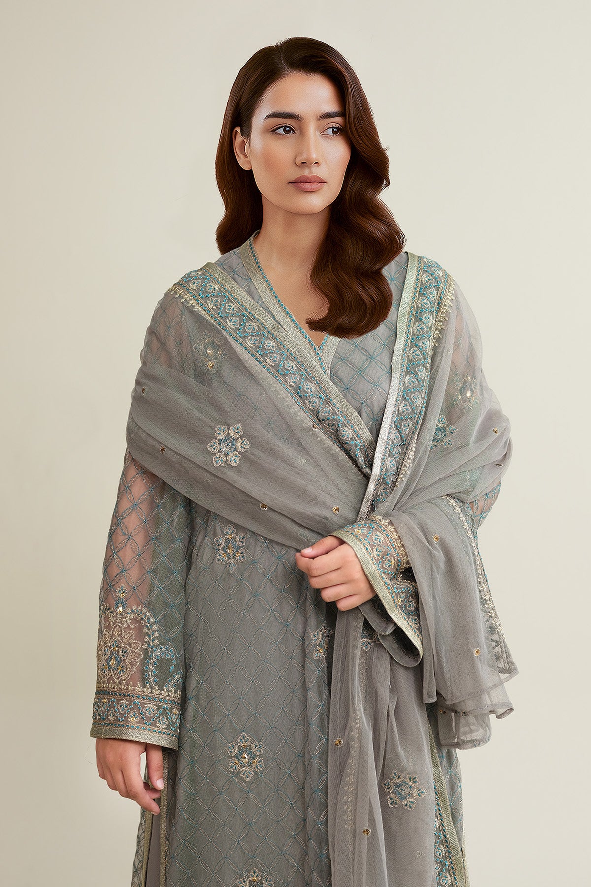 4 Piece - Embroidered Poly Net Suit - E1793 - Shop Now at Kayseria