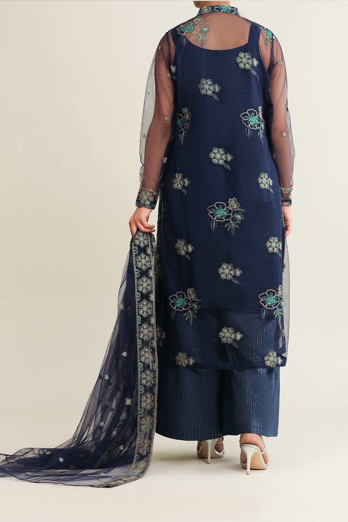 4 Piece - Embroidered Hexa Poly Net Suit - E1794 - Shop Now at Kayseria