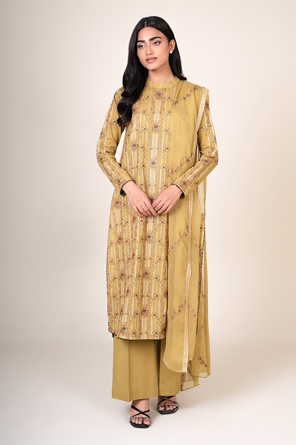 3 Piece - Embroidered Viscose Karandi Suit - E1808 - Shop Now at Kayseria