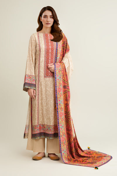3 Piece - Printed Raw Silk Suit - E1812 - Shop Now at Kayseria
