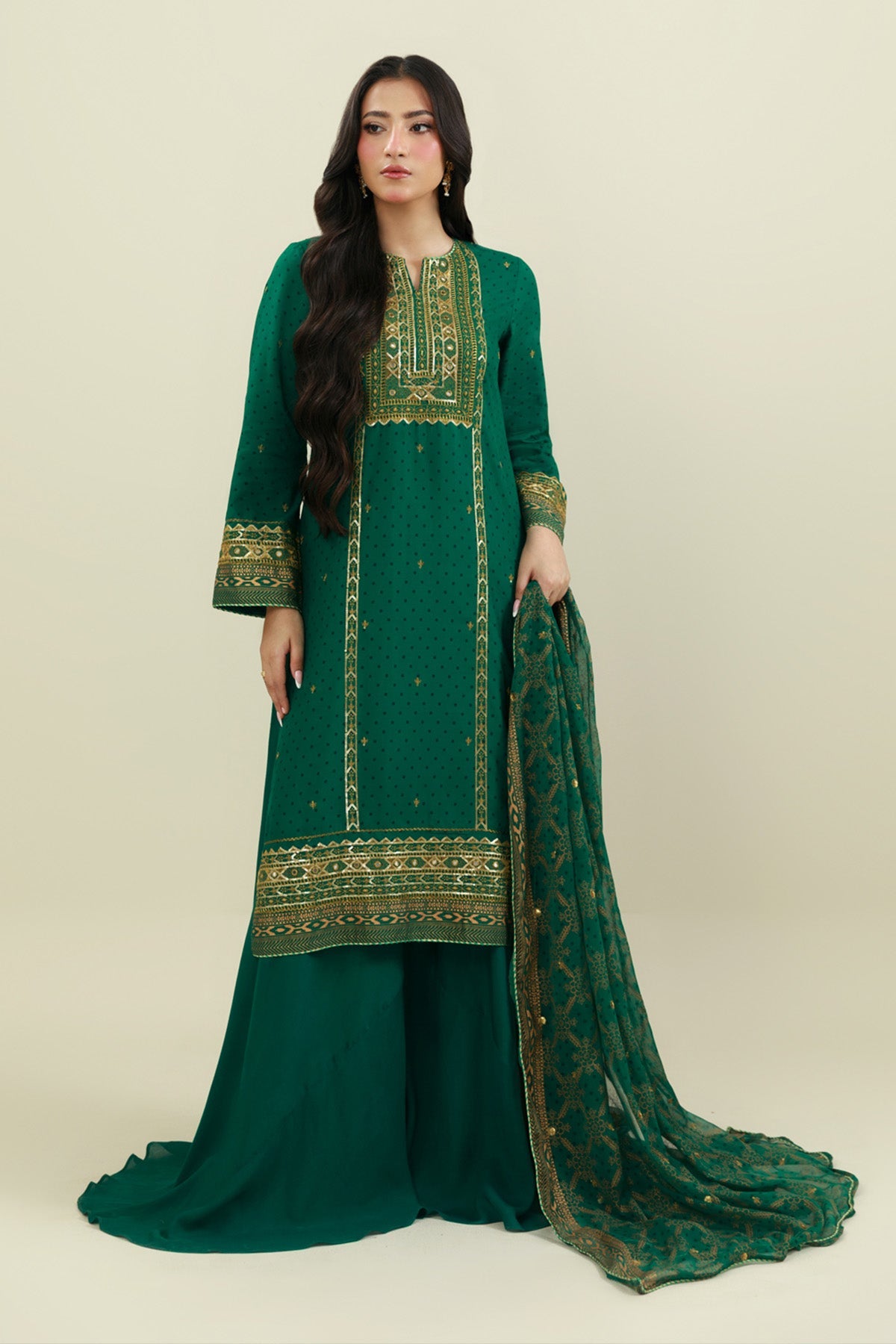 3 Piece - Printed & Embroidered Suit - E1813 - Shop Now at Kayseria