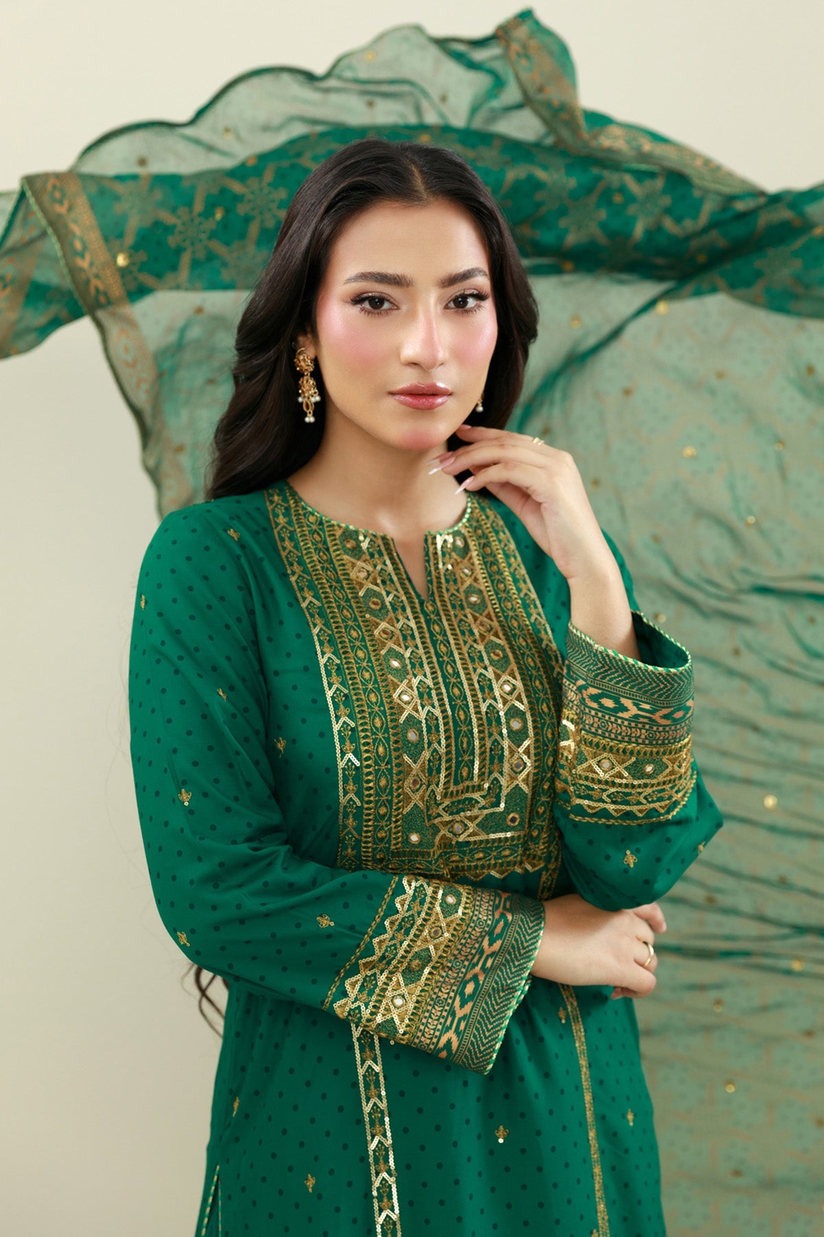 3 Piece - Printed & Embroidered Suit - E1813 - Shop Now at Kayseria