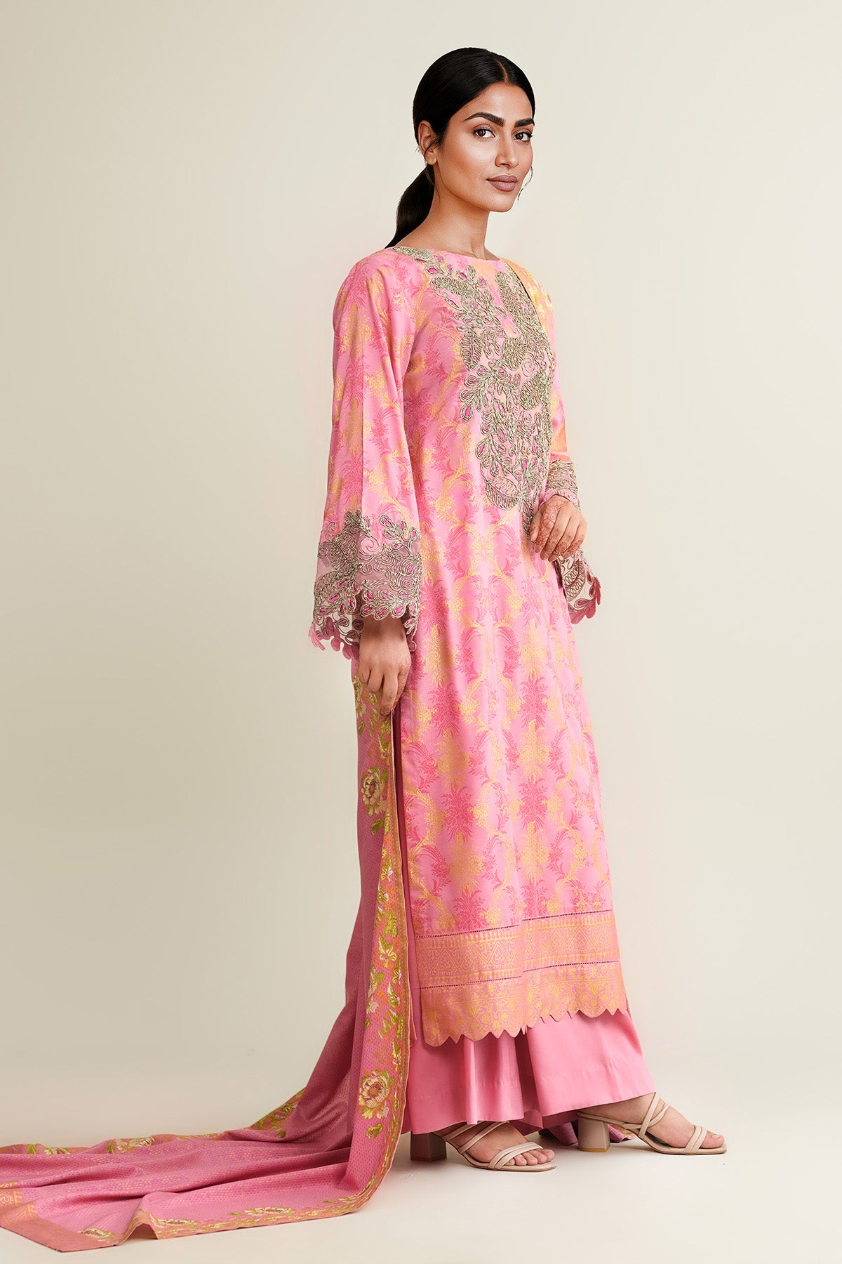 3 Piece - Printed Raw Silk Suit - E1814 - Shop Now at Kayseria