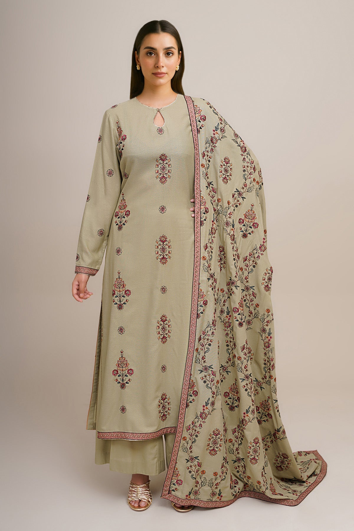 3 Piece - Embroidered Viscose Karandi Suit - E1821 - Shop Now at Kayseria