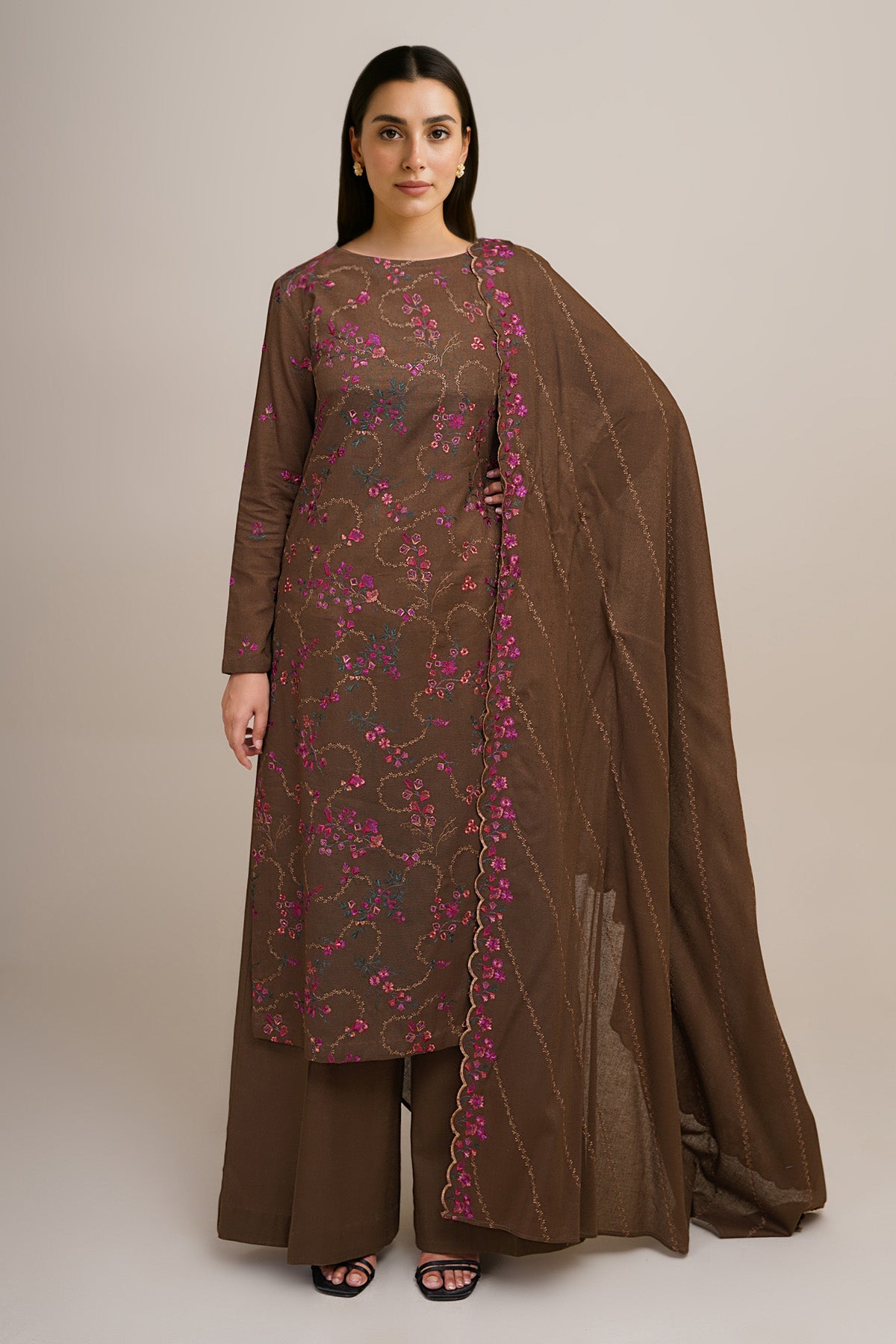 3 Piece - Embroidered Khaddar Suit - E1832 - Shop Now at Kayseria
