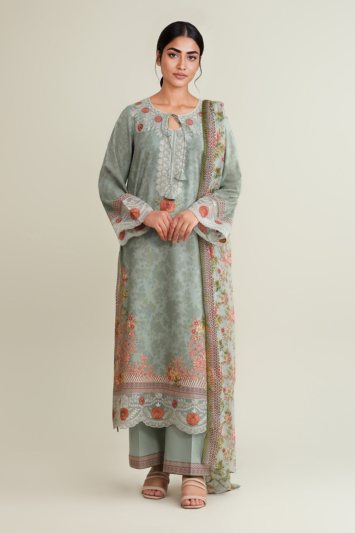 3 Piece - Printed & Embroidered Khaddar Suit - E1837 - Shop Now at Kayseria
