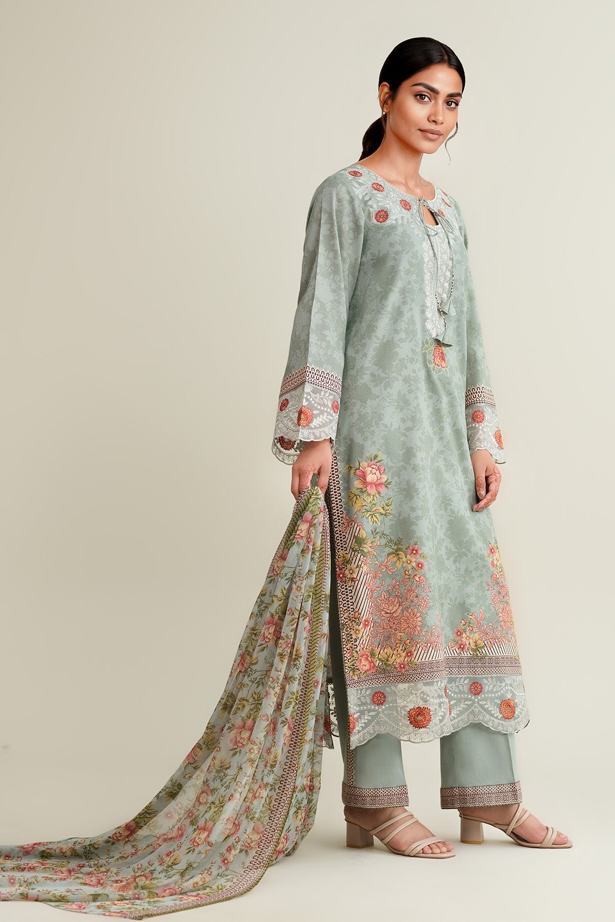3 Piece - Printed & Embroidered Khaddar Suit - E1837 - Shop Now at Kayseria