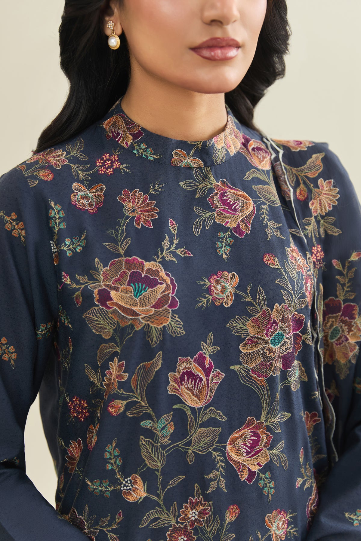 3 Piece - Embroidered Viscose Karandi Suit - E1839 - Shop Now at Kayseria