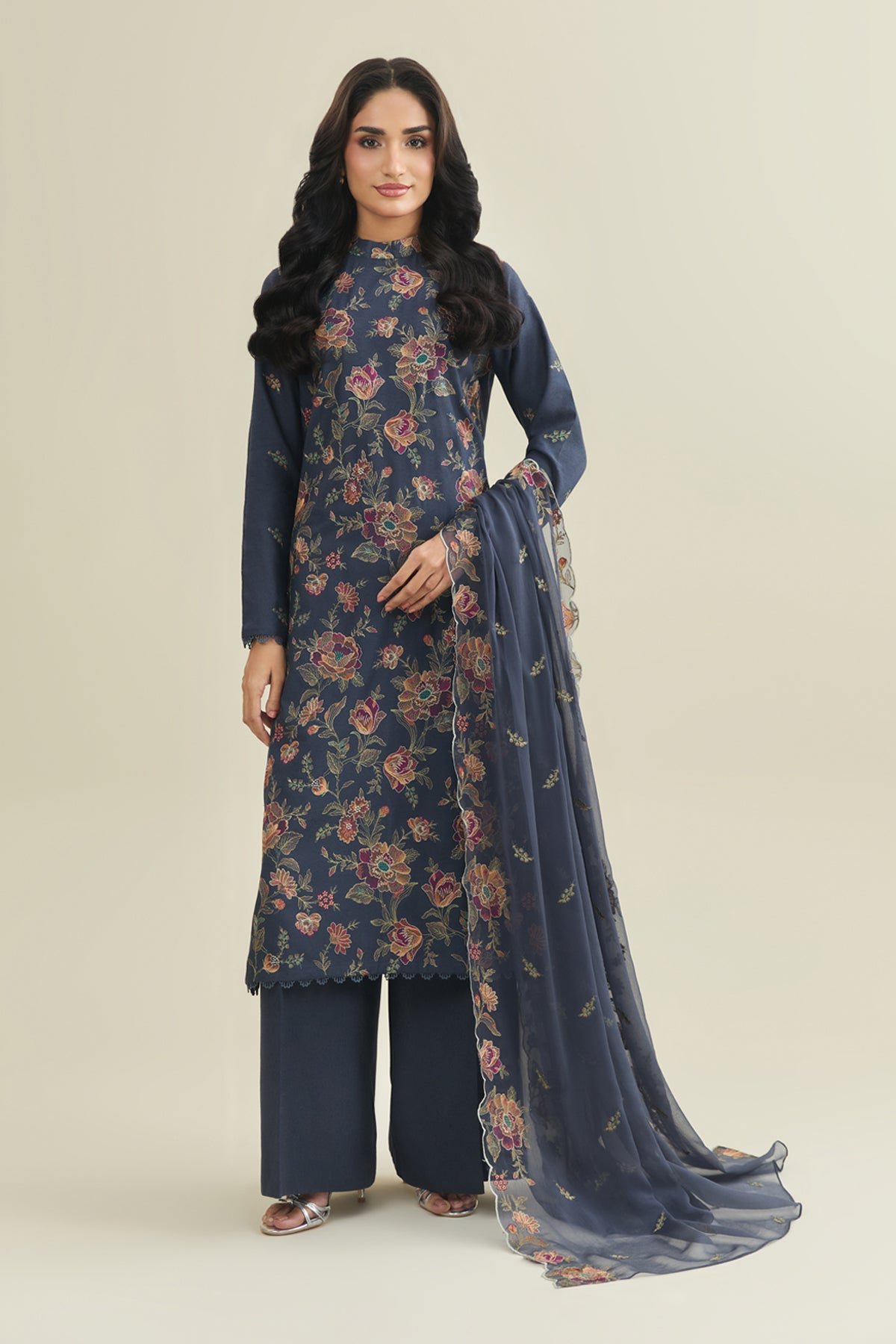 3 Piece - Embroidered Viscose Karandi Suit - E1839 - Shop Now at Kayseria