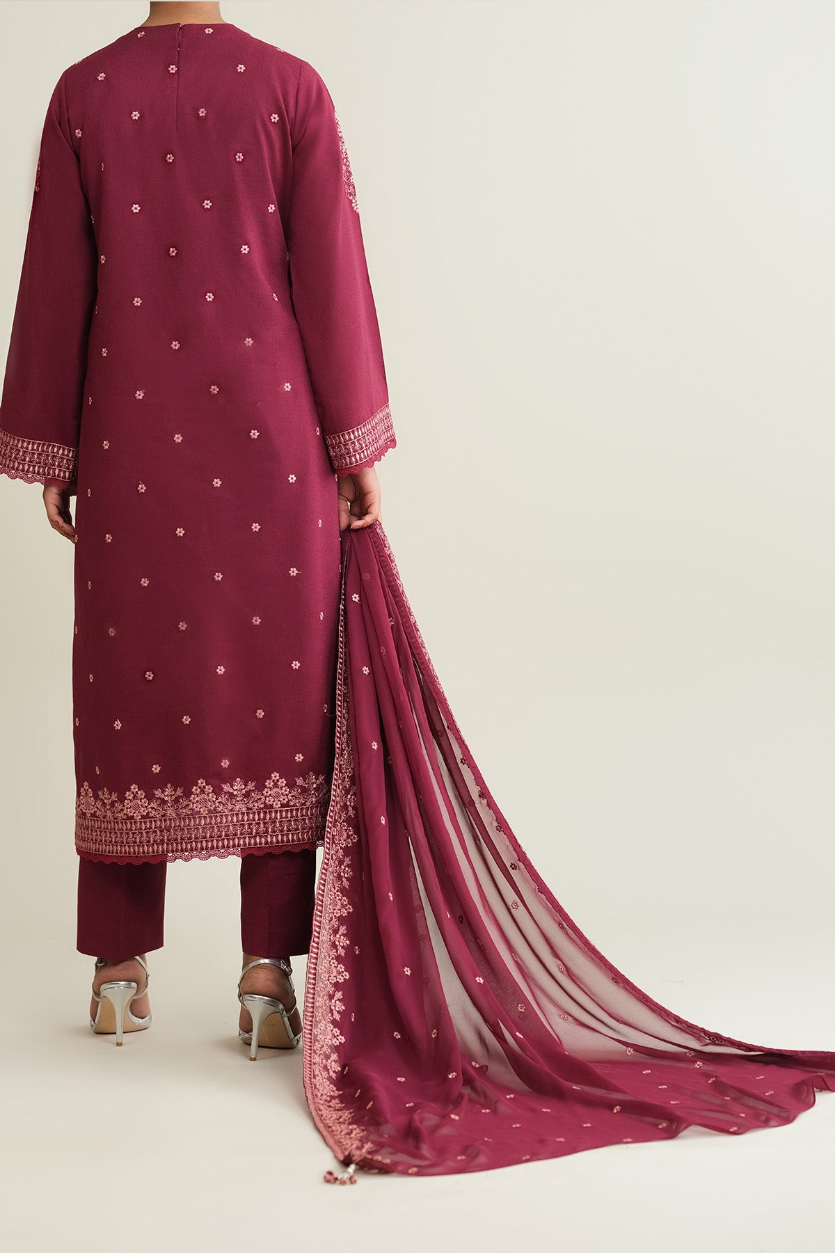 3 Piece - Embroidered Viscose Karandi Suit - E1841 - Shop Now at Kayseria