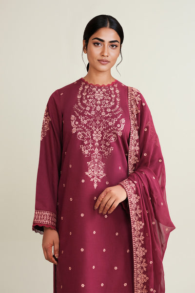 3 Piece - Embroidered Viscose Karandi Suit - E1841 - Shop Now at Kayseria