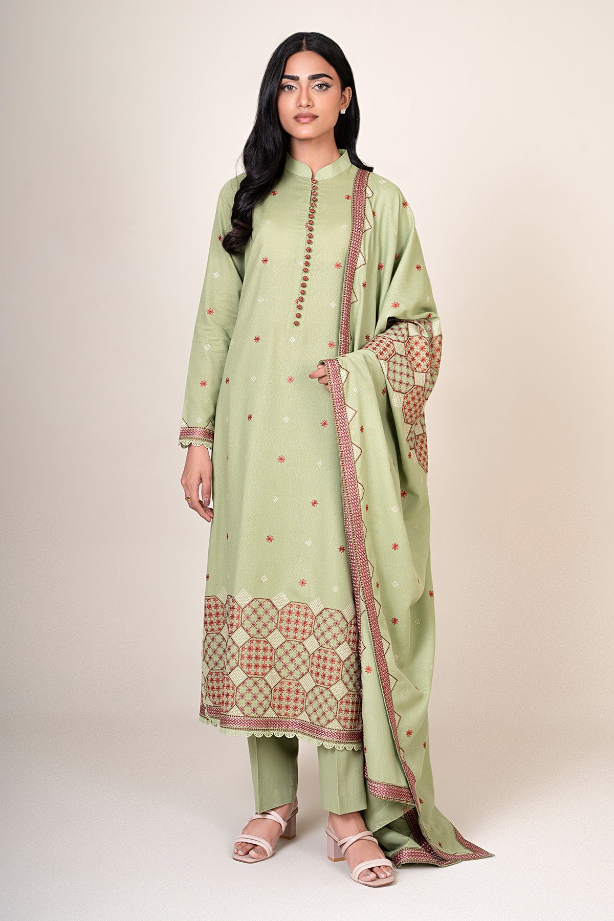 3 Piece - Embroidered Viscose Karandi Suit - E1846 - Shop Now at Kayseria