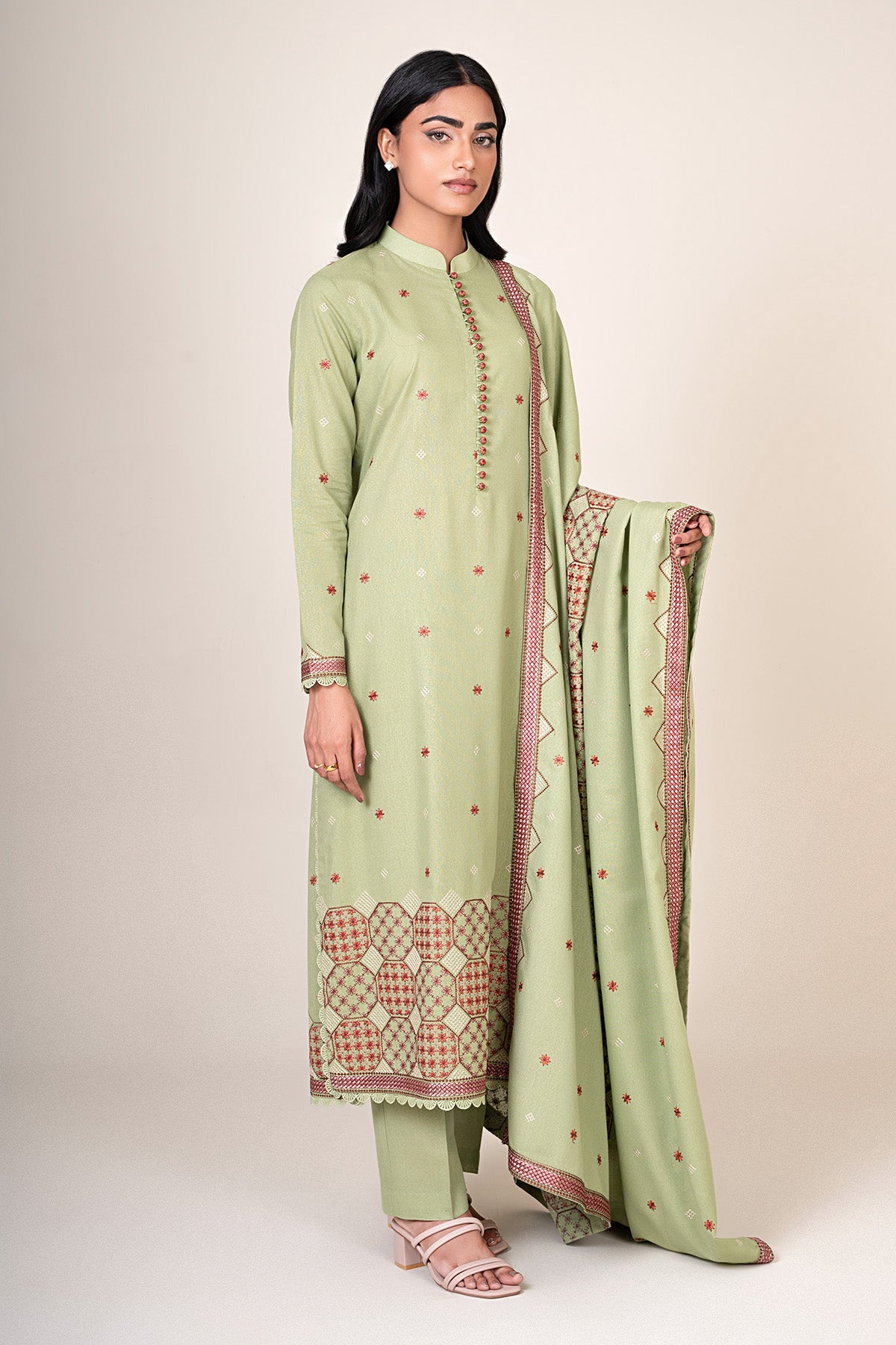 3 Piece - Embroidered Viscose Karandi Suit - E1846 - Shop Now at Kayseria