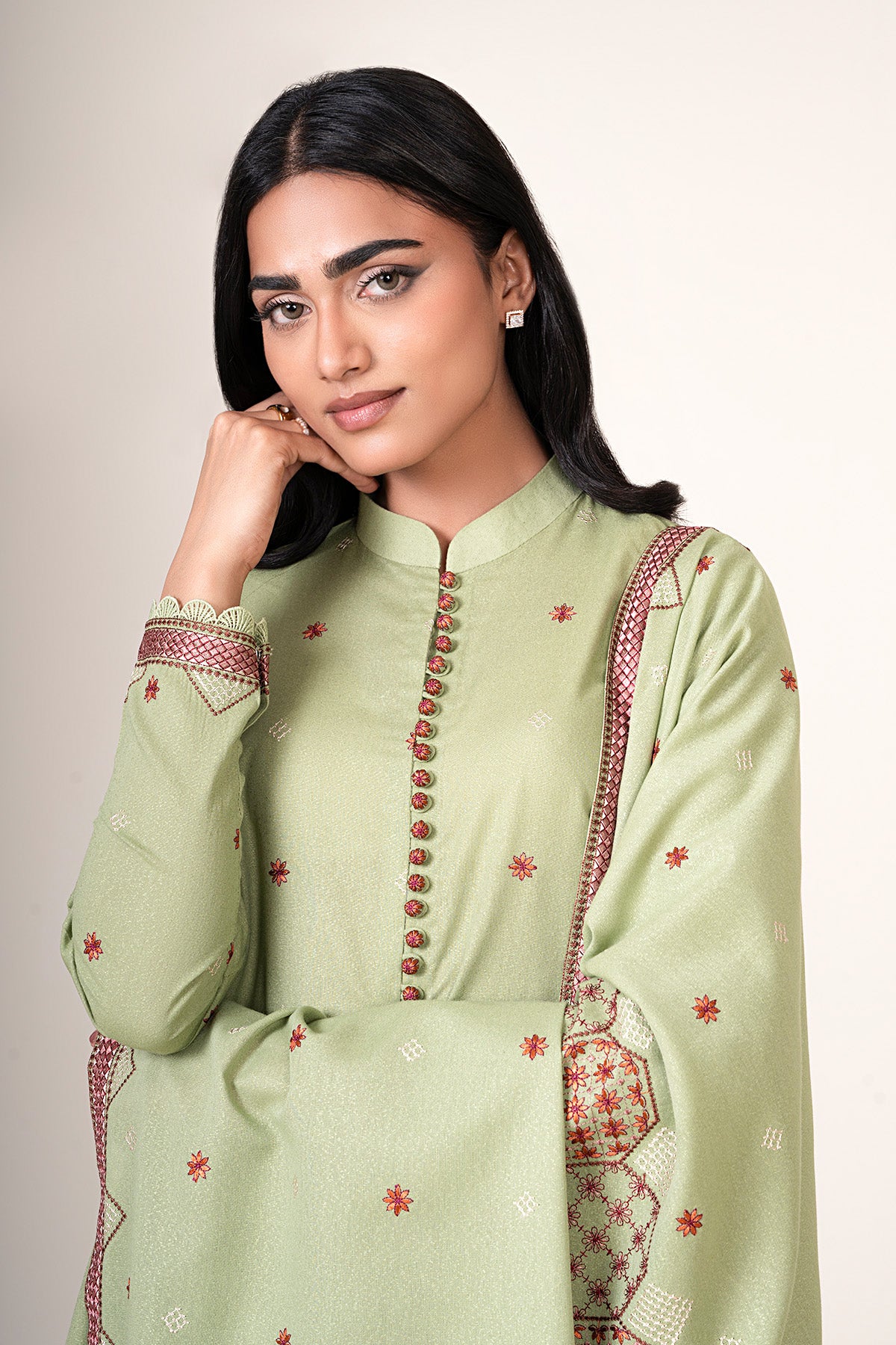3 Piece - Embroidered Viscose Karandi Suit - E1846 - Shop Now at Kayseria