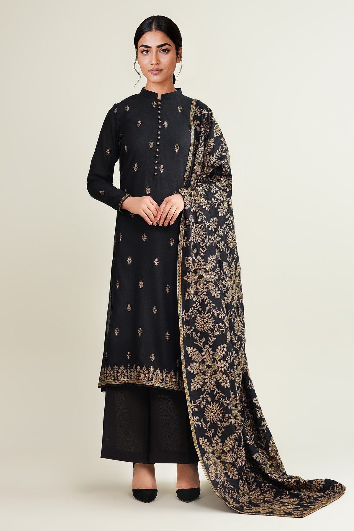 3 Piece - Embroidered Viscose Karandi Suit - E1847 - Shop Now at Kayseria