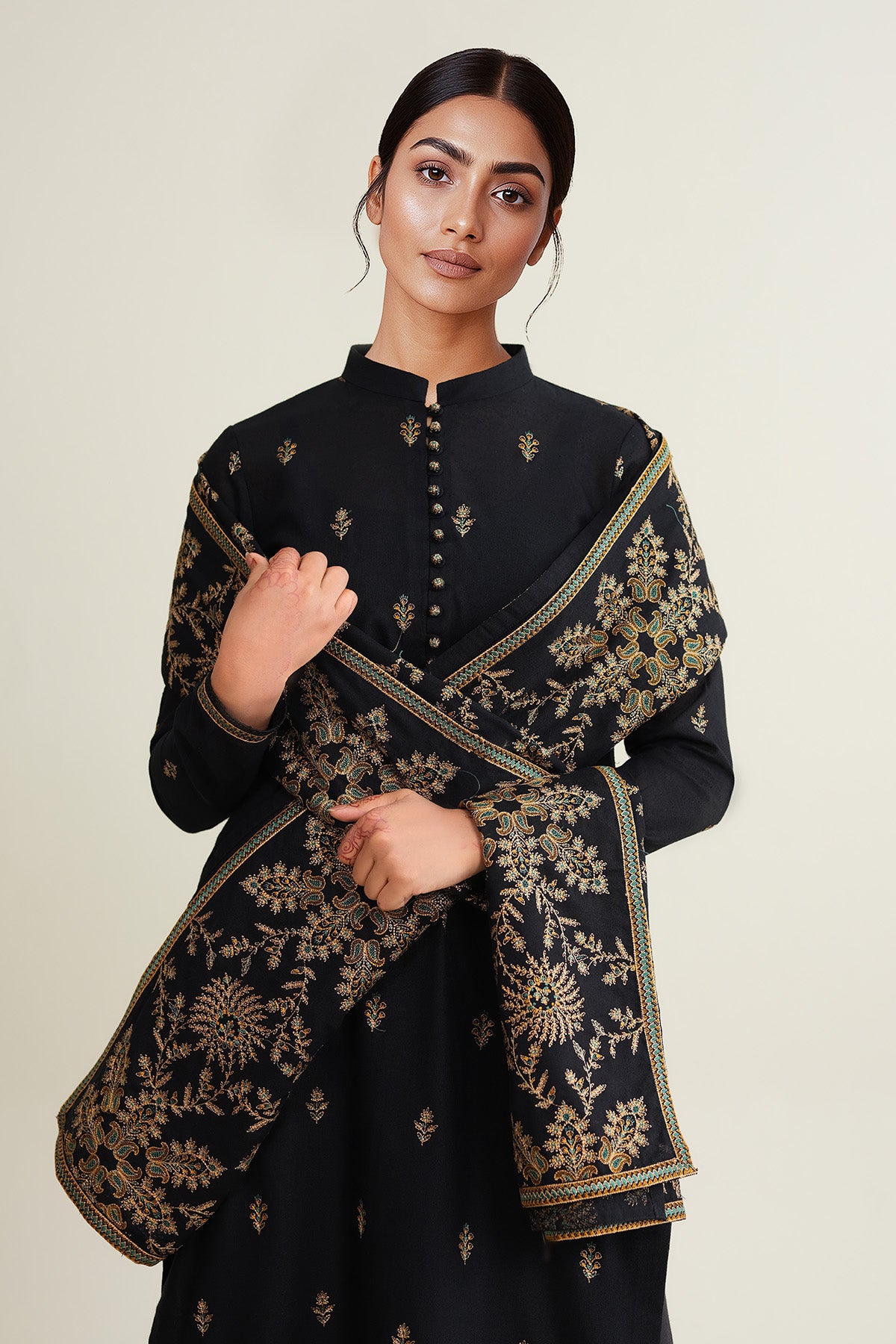 3 Piece - Embroidered Viscose Karandi Suit - E1847 - Shop Now at Kayseria