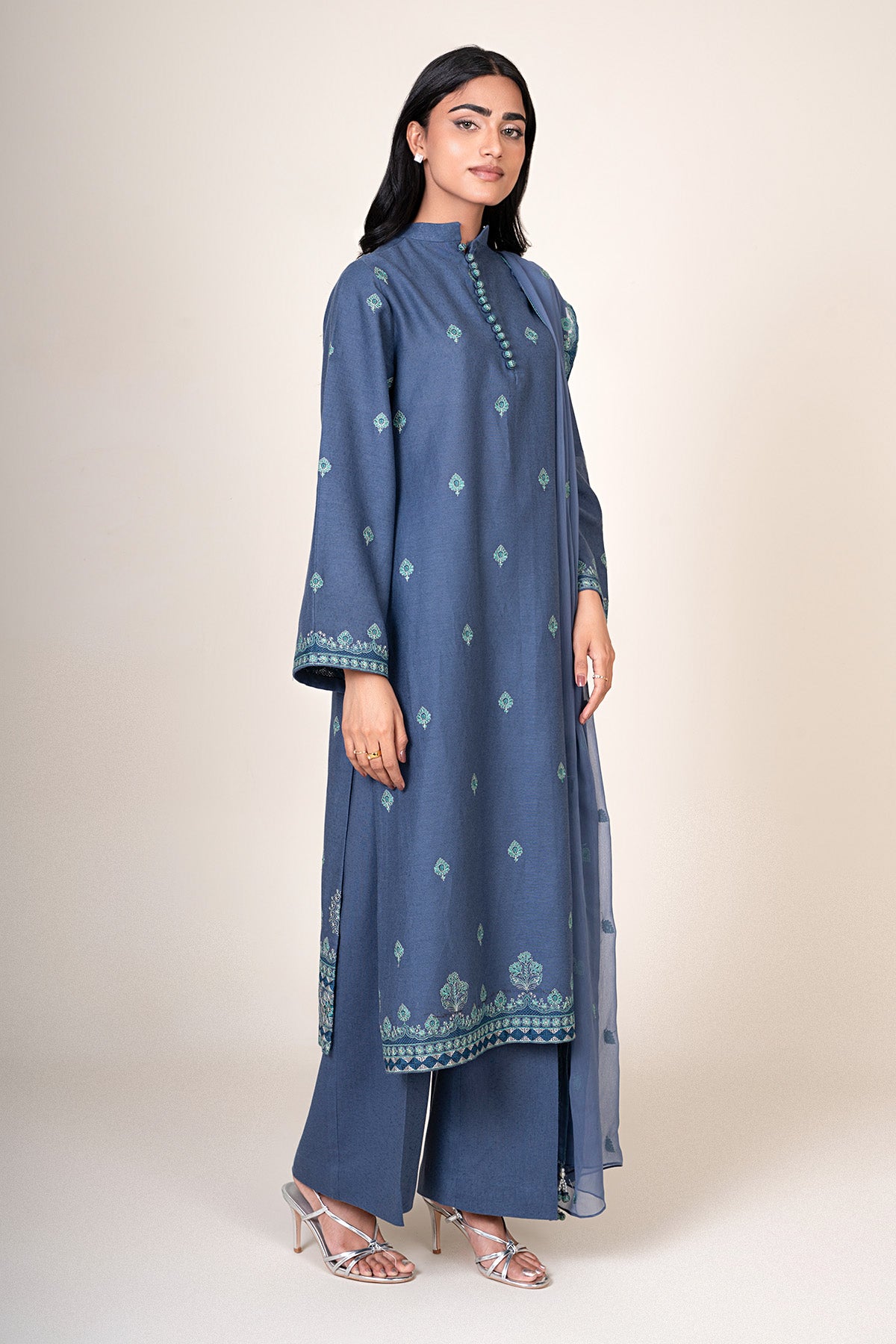 3 Piece - Embroidered Cotton Karandi Suit - E1849 - Shop Now at Kayseria