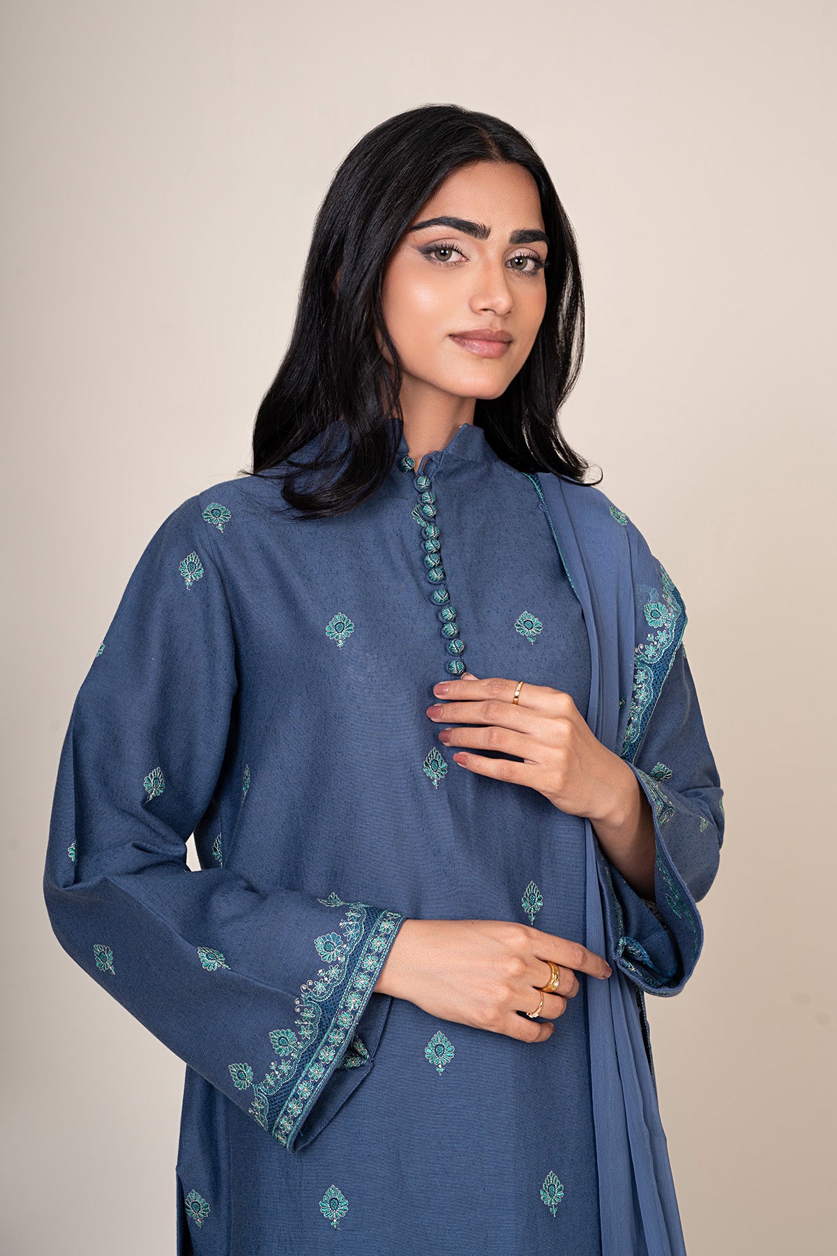 3 Piece - Embroidered Cotton Karandi Suit - E1849 - Shop Now at Kayseria