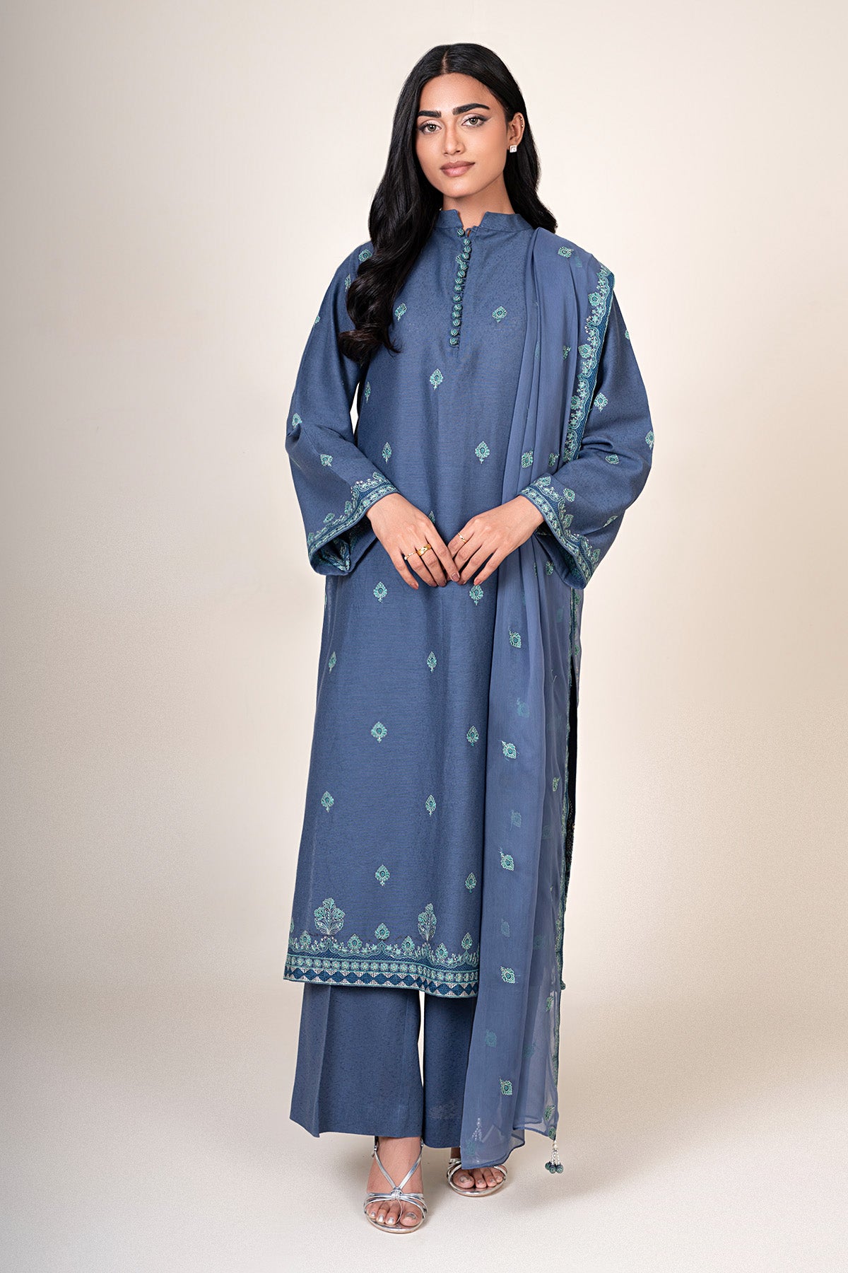 3 Piece - Embroidered Cotton Karandi Suit - E1849 - Shop Now at Kayseria