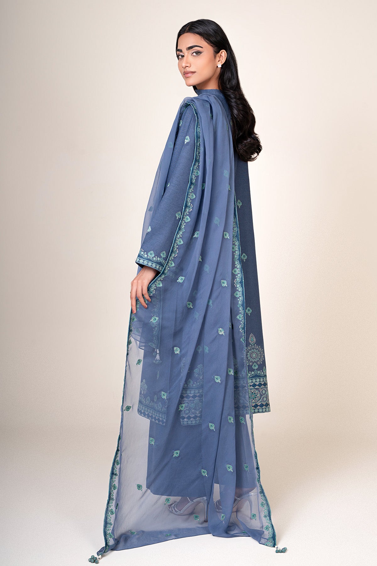 3 Piece - Embroidered Cotton Karandi Suit - E1849 - Shop Now at Kayseria