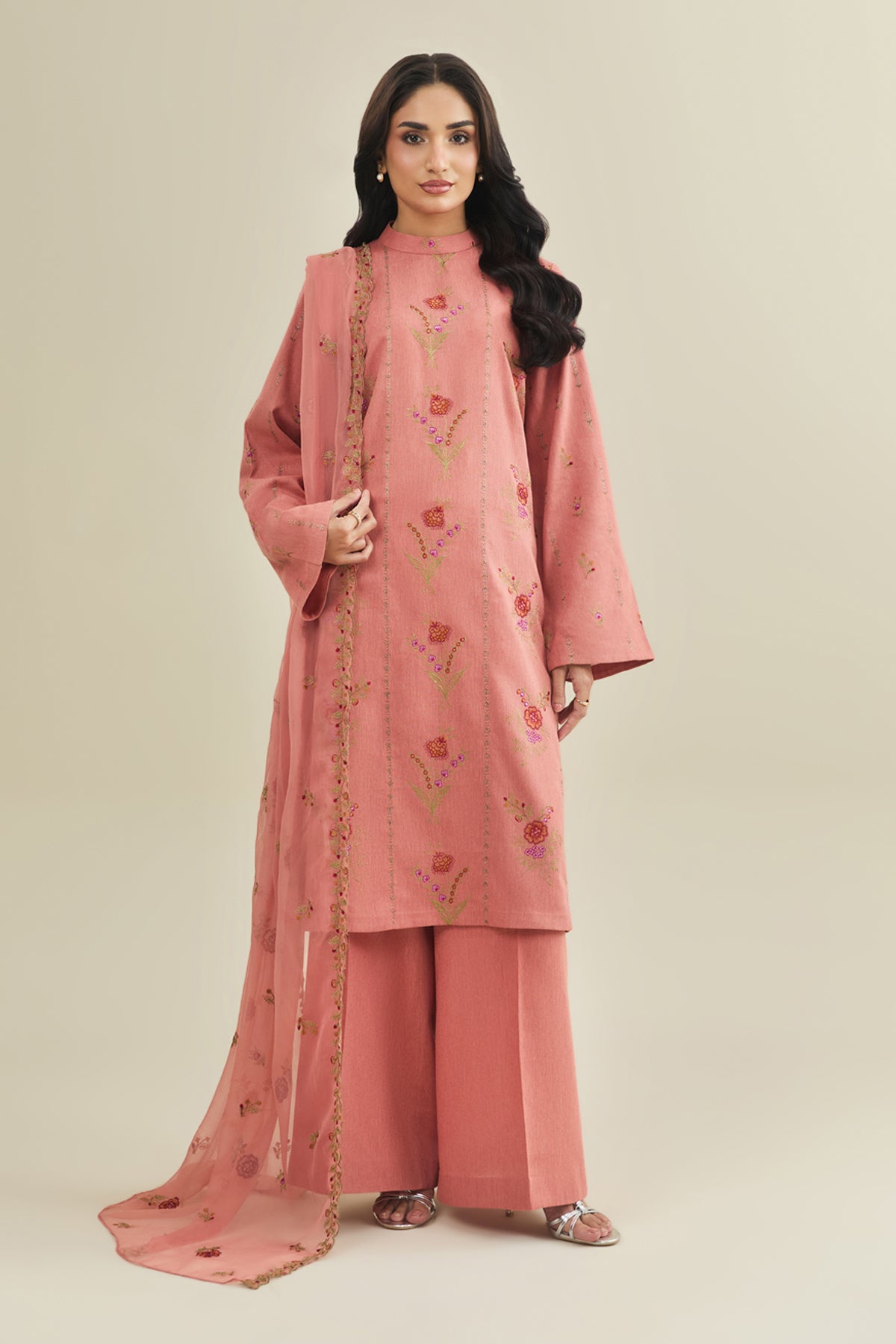 3 Piece - Embroidered Cotton Karandi Suit - E1850 - Shop Now at Kayseria