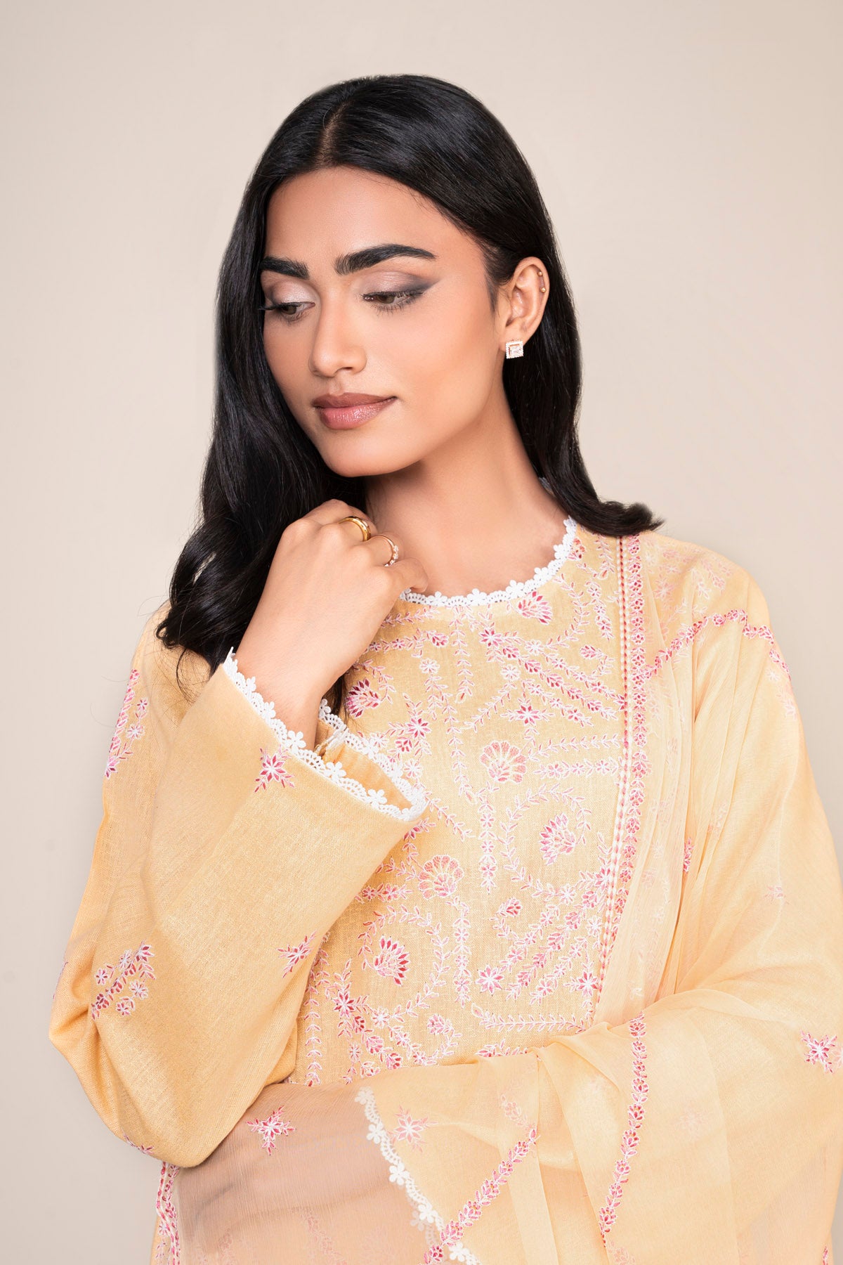 3 Piece - Embroidered Cotton Karandi Suit - E1851 - Shop Now at Kayseria