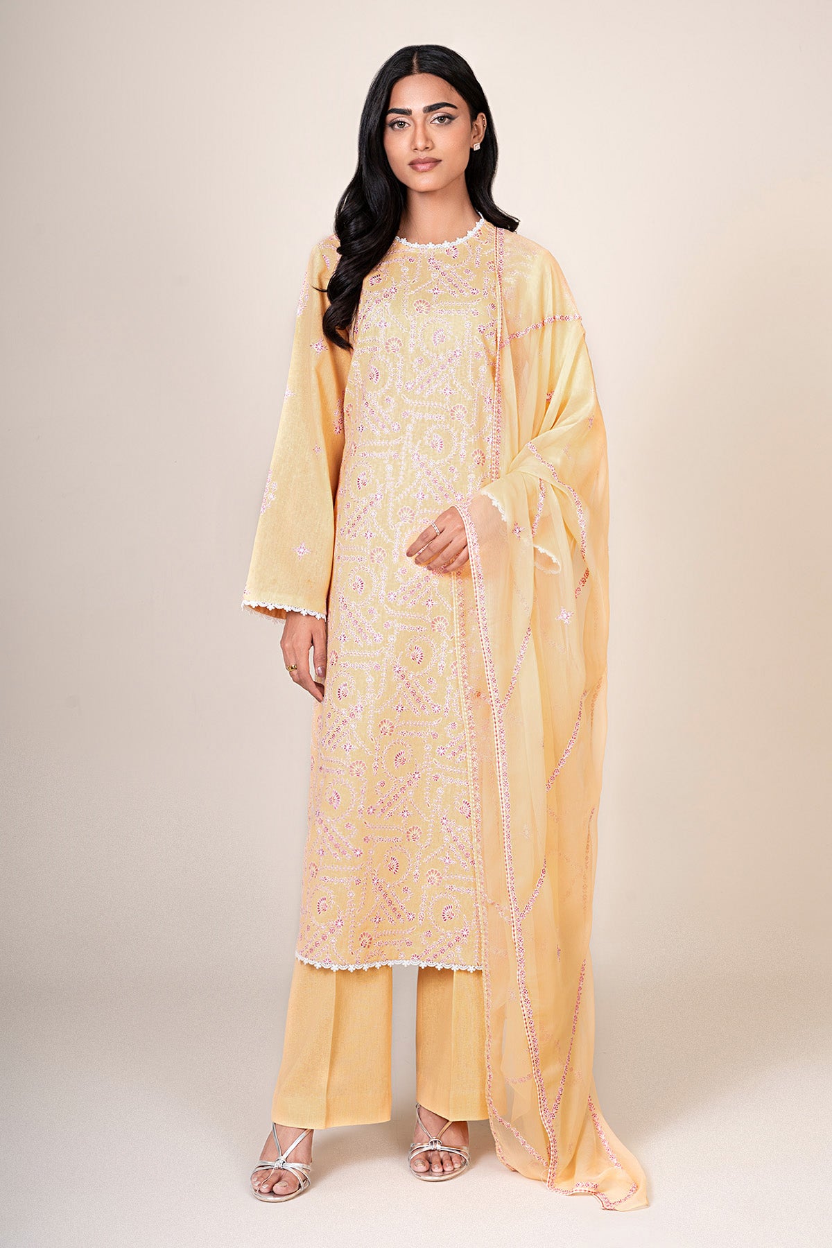 3 Piece - Embroidered Cotton Karandi Suit - E1851 - Shop Now at Kayseria