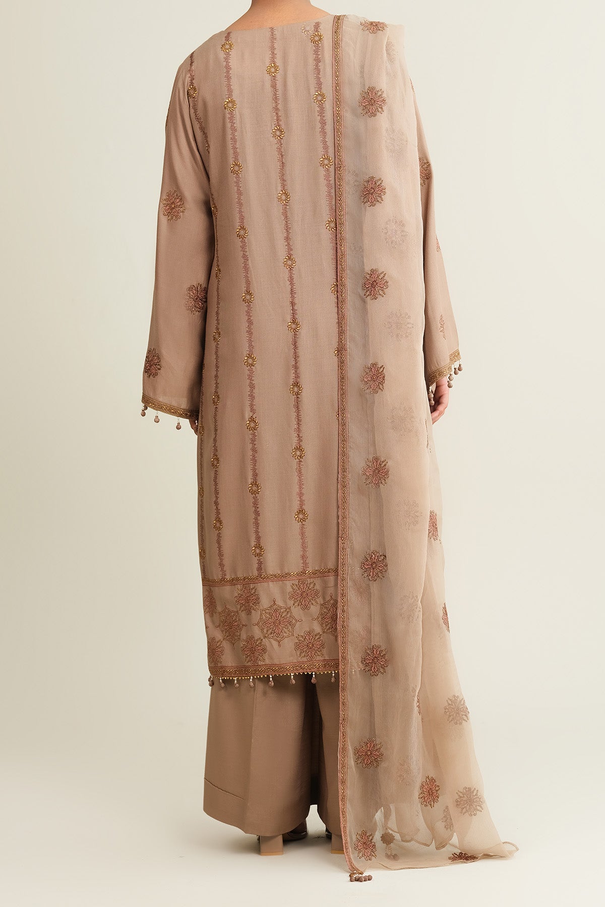 3 Piece - Embroidered Raw Silk Suit - E1852 - Shop Now at Kayseria