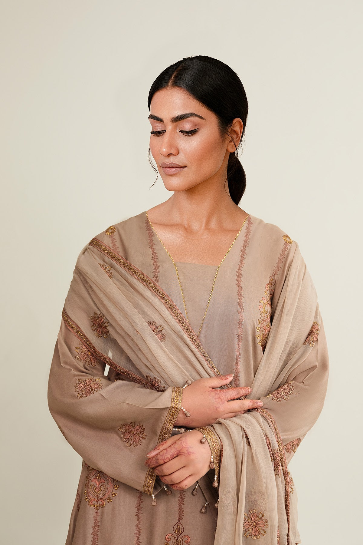 3 Piece - Embroidered Raw Silk Suit - E1852 - Shop Now at Kayseria